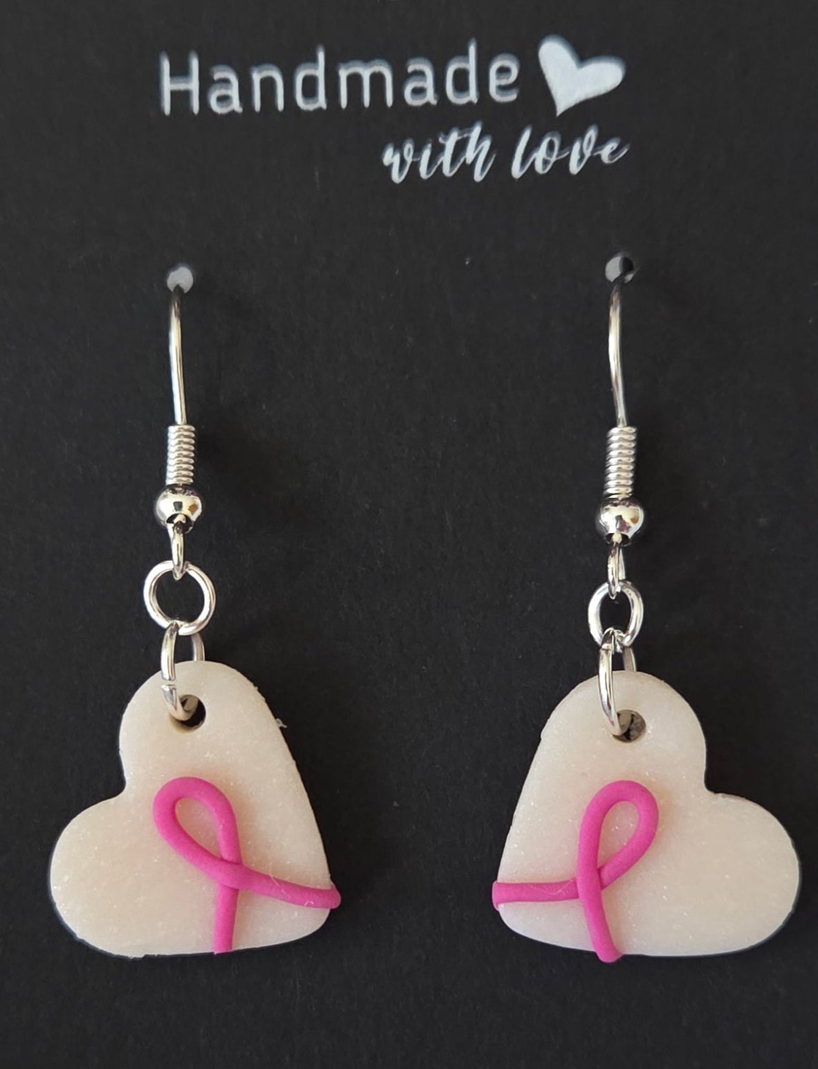 Hearts With Pink Ribbon Dangle Earrings!