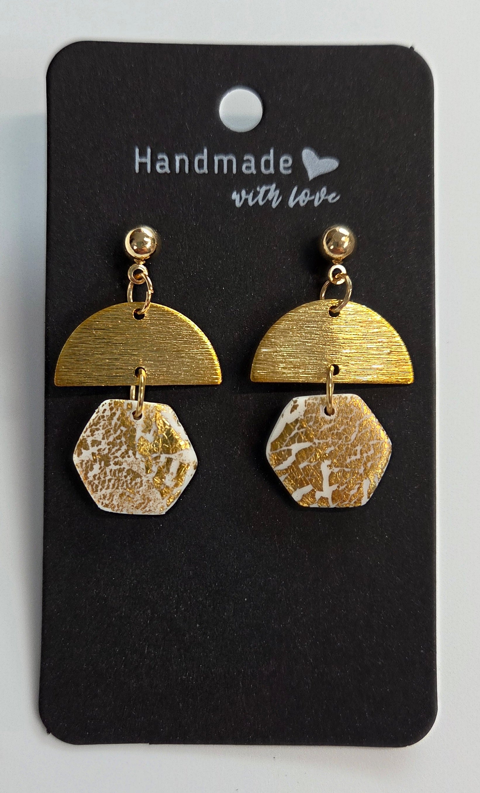 Gold Crackle drop Stud Earrings on White Polymer Clay!