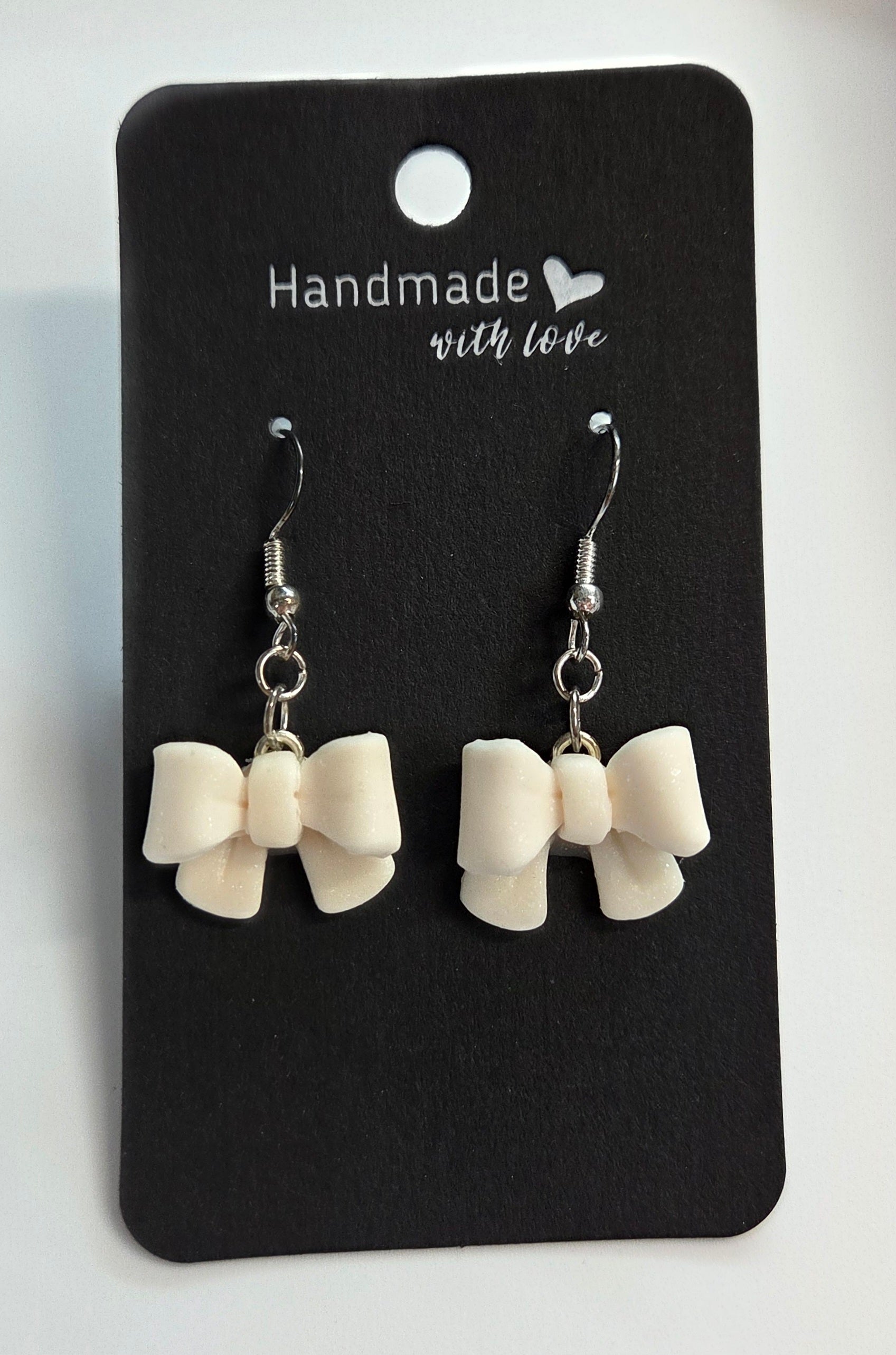 Small White Bow Dangle Earrings!