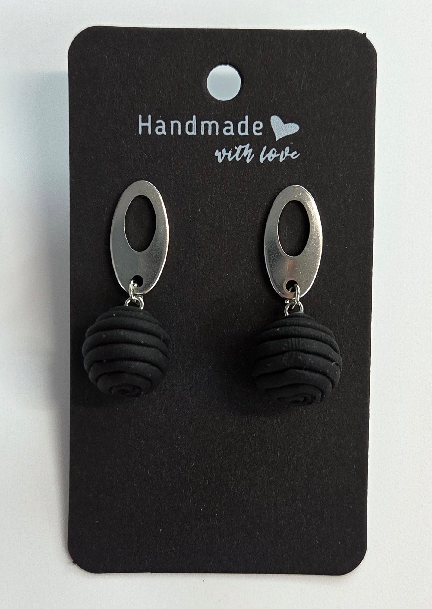 Black Swirl Ball Earring with Metal Stud Earrings!