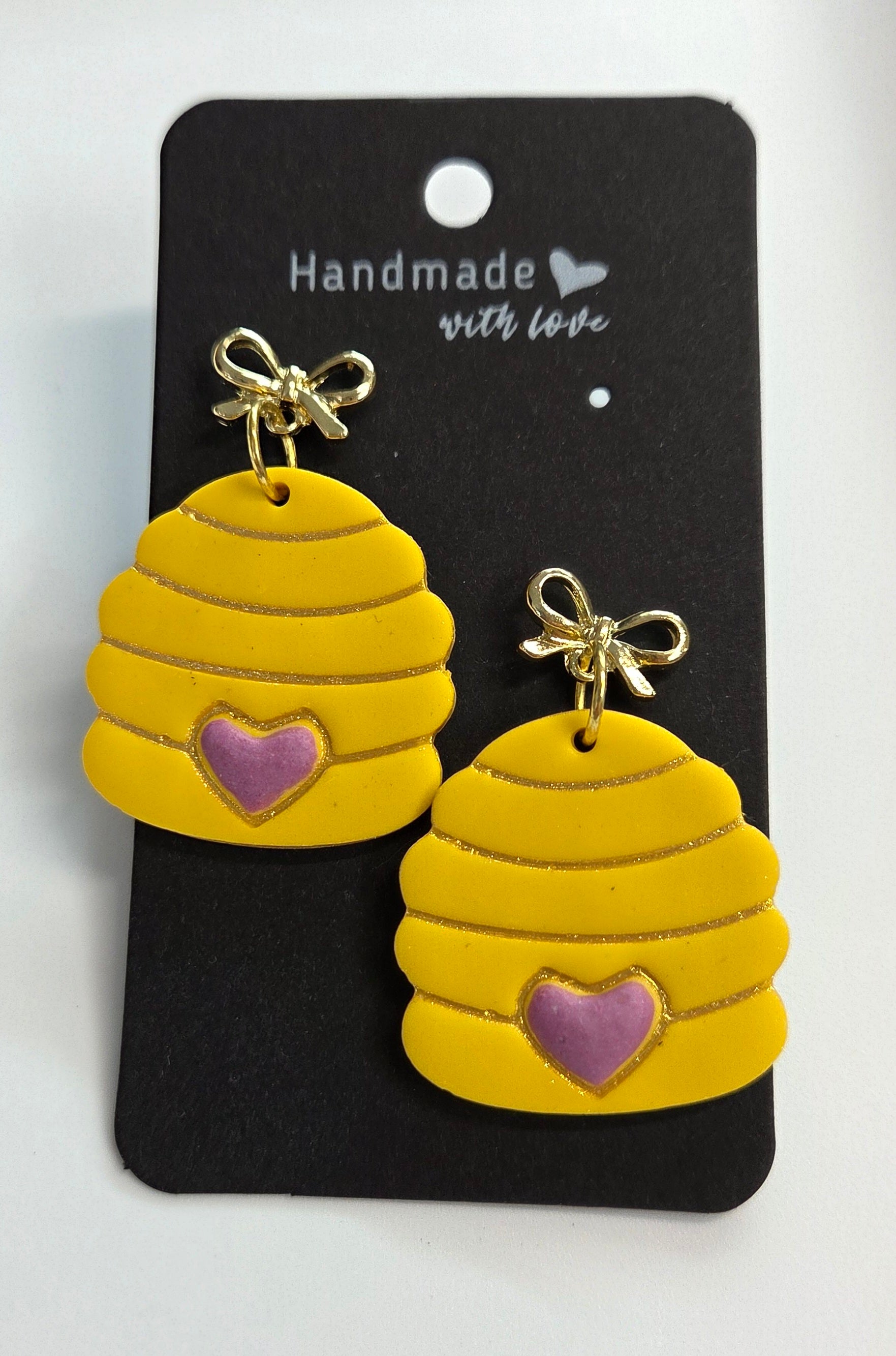Large Bee Hive Dangle with Gold Bow Stud!