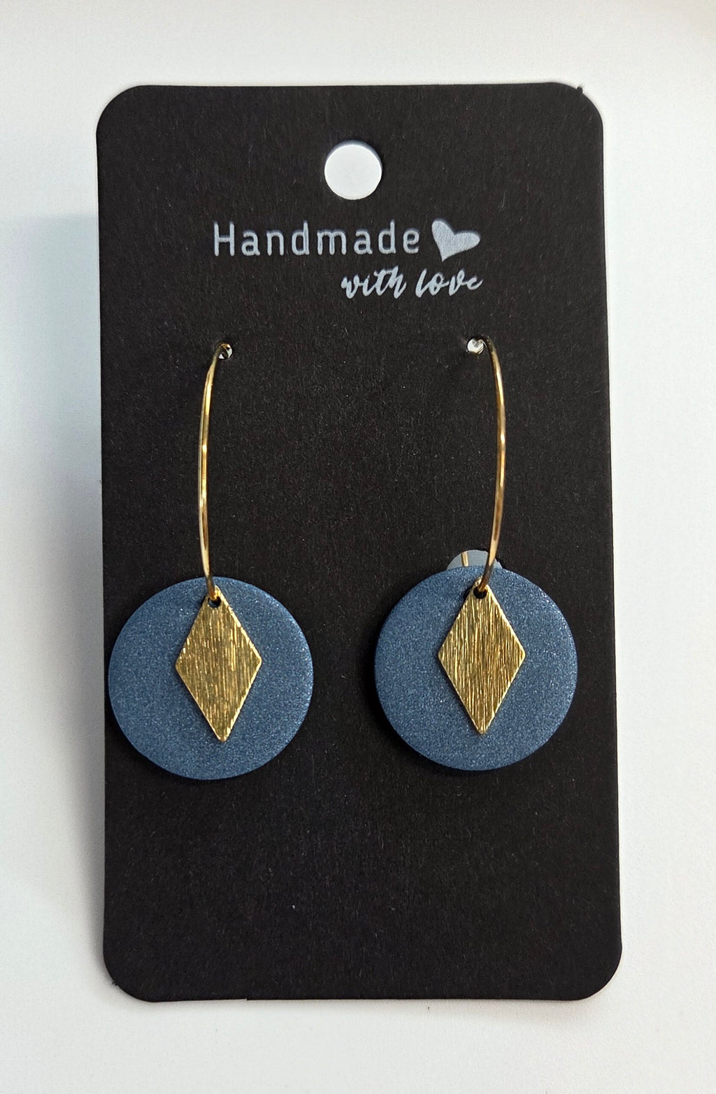 Navy Blue Circle Drop Gold Hoop Earrings!
