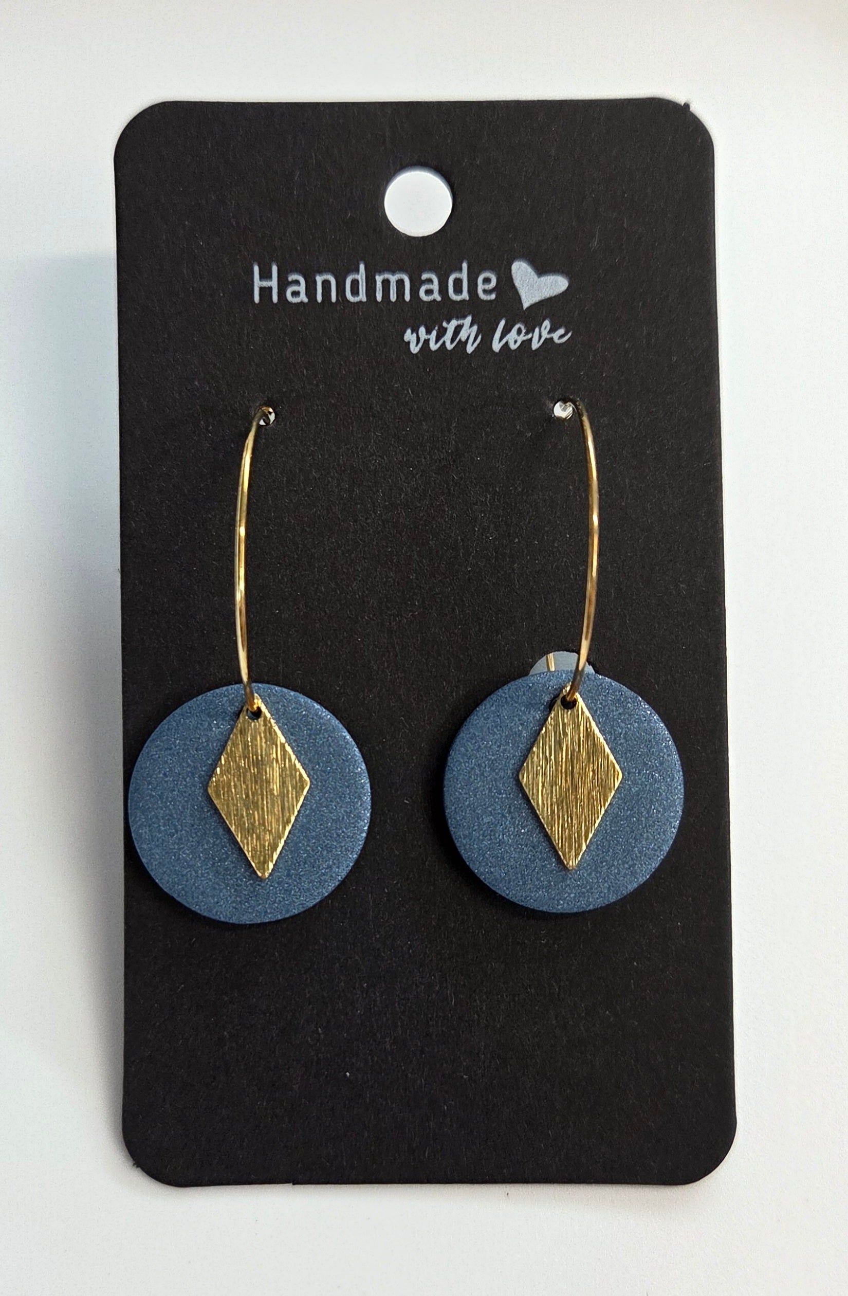 Navy Blue Circle Drop Gold Hoop Earrings!