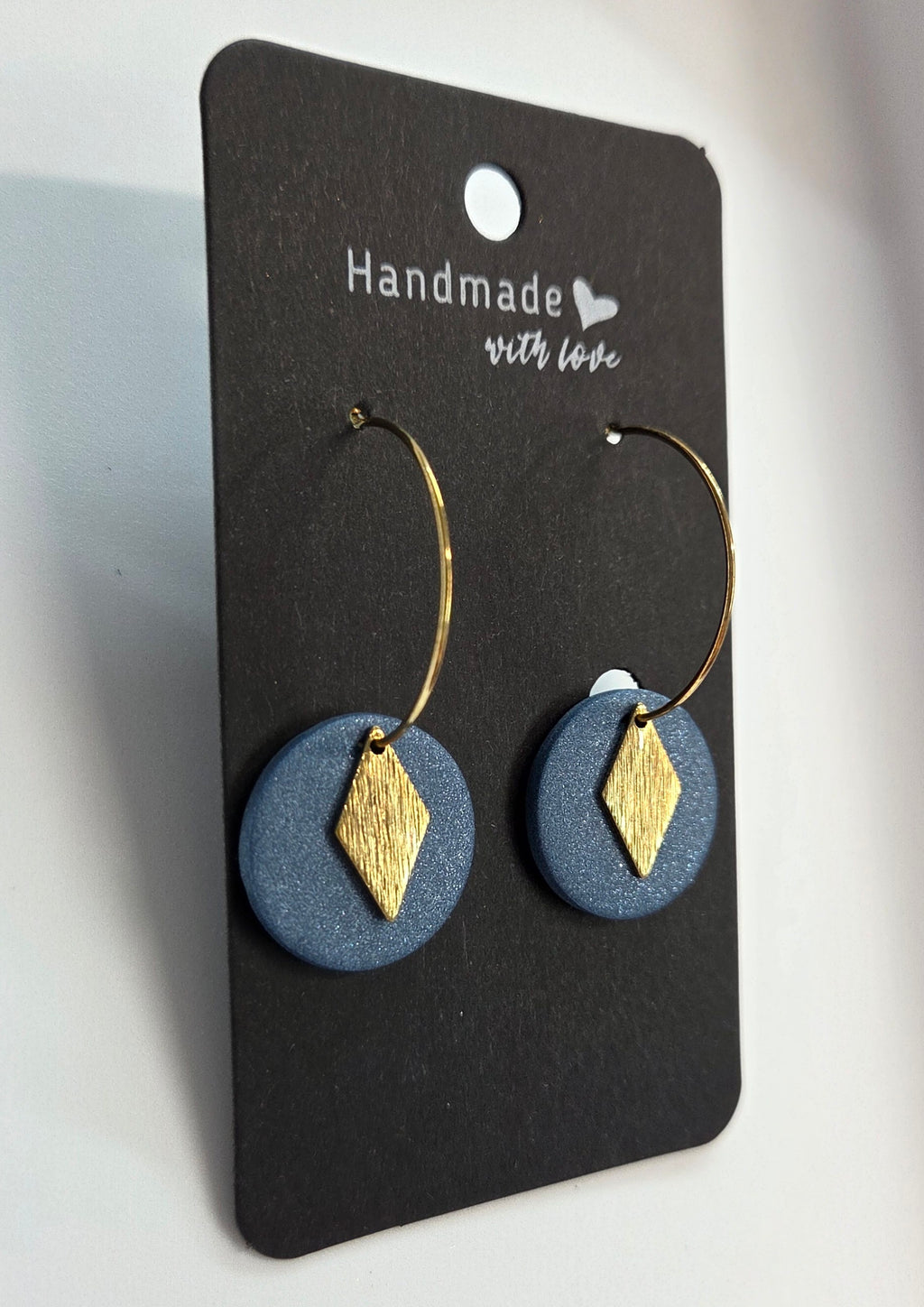 Navy Blue Circle Drop Gold Hoop Earrings!
