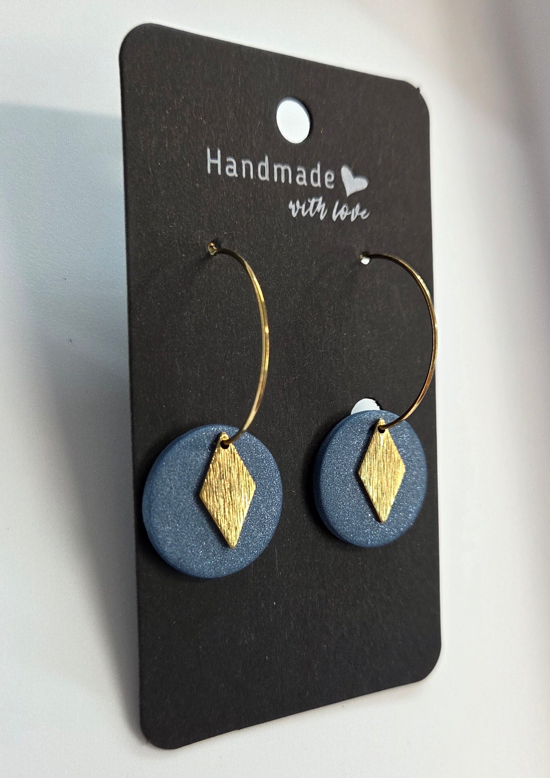 Navy Blue Circle Drop Gold Hoop Earrings!
