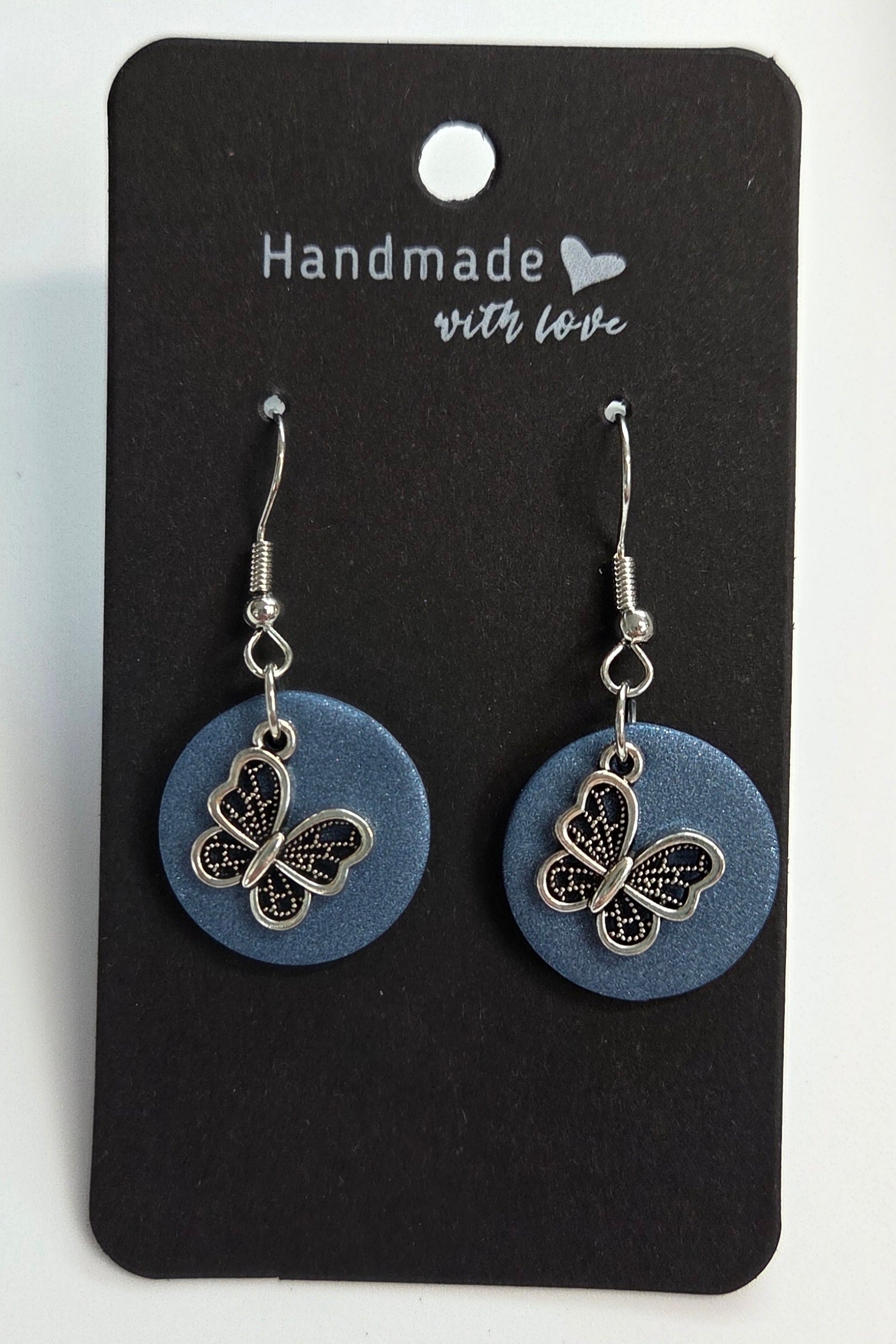 Navy Blue Dangle with Silver Butterfly Earring!