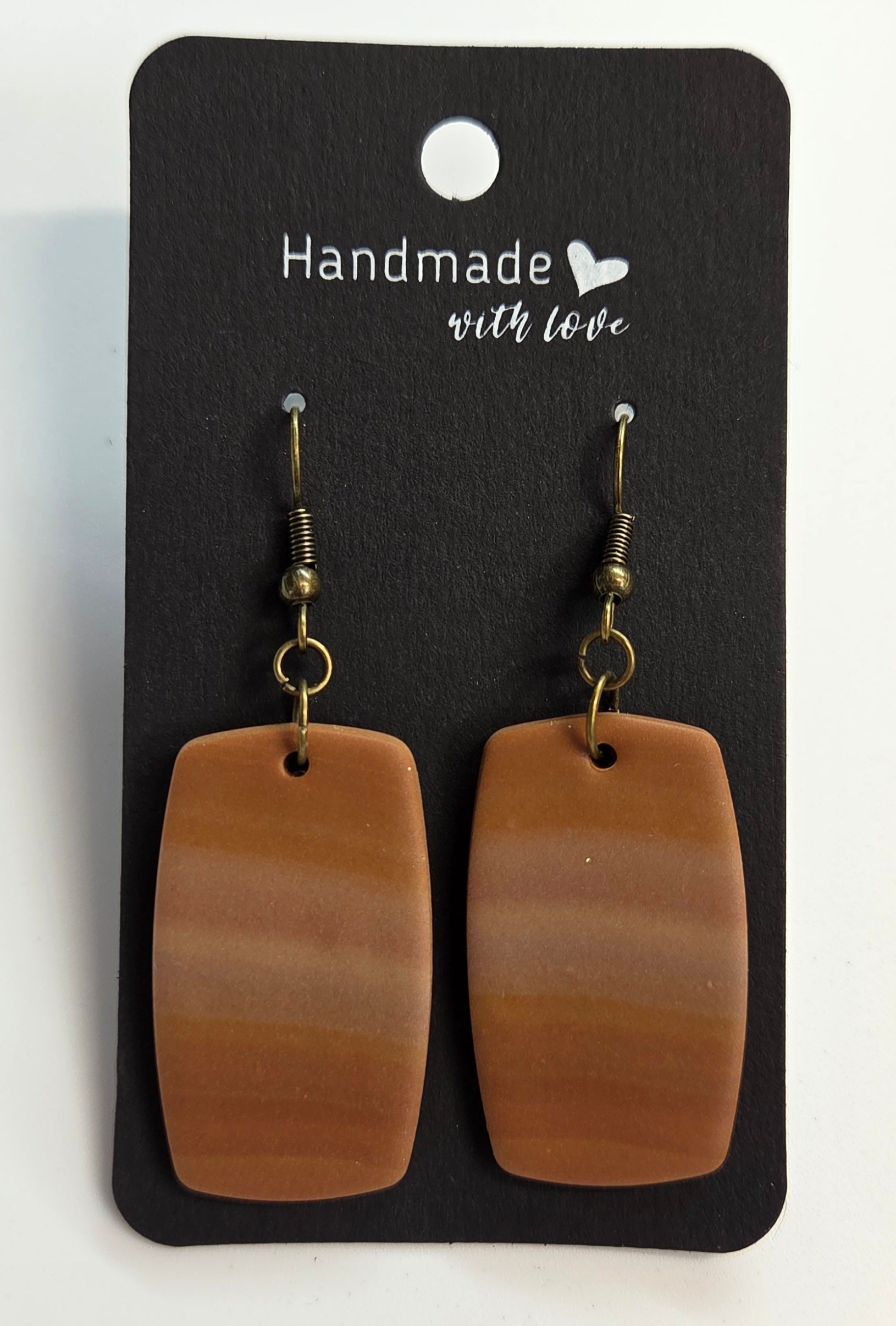 Large Brown Rectangular Flat Design Dangle Earrings!