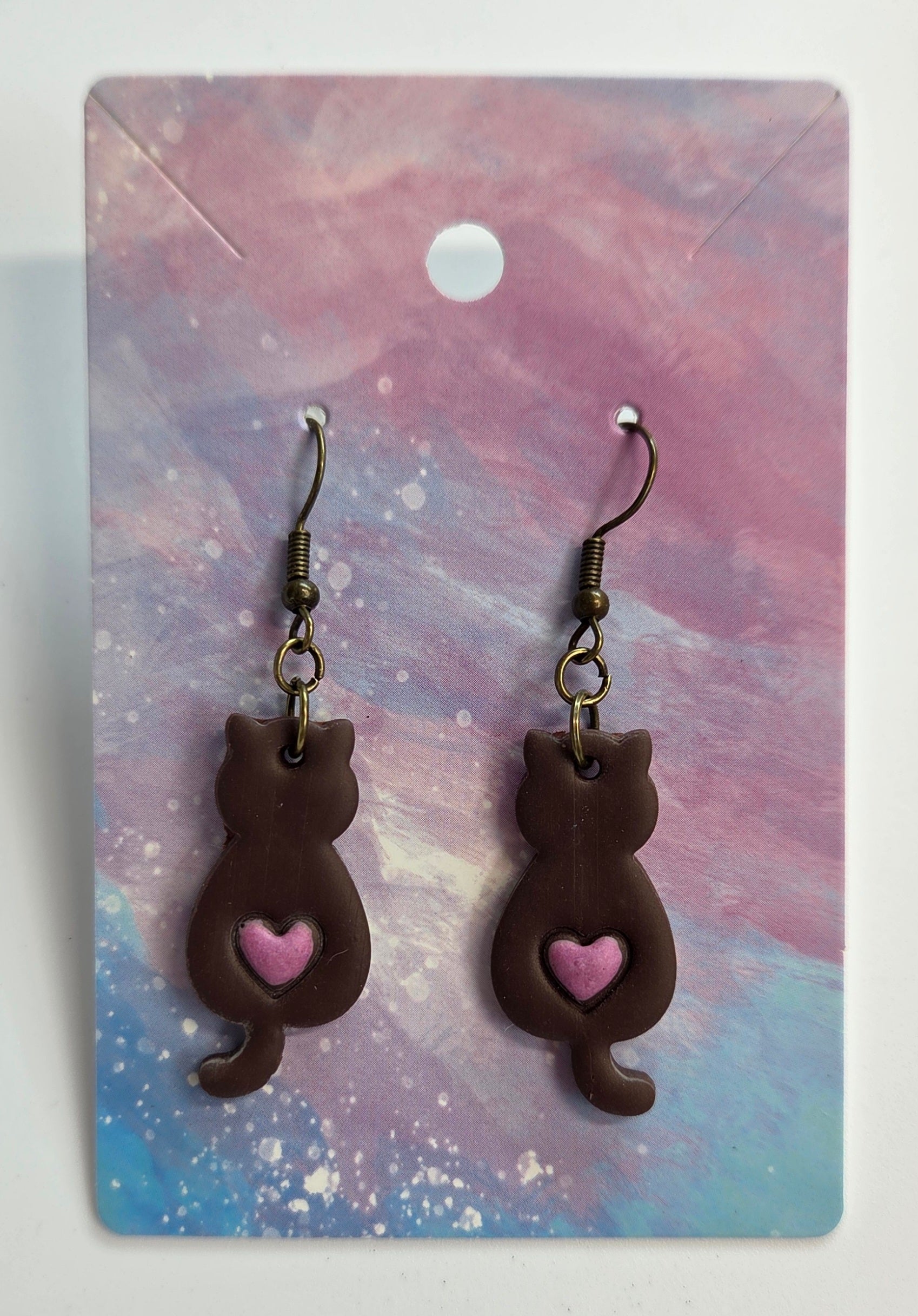 Brown Cats With Heart Bums Dangle Earring!