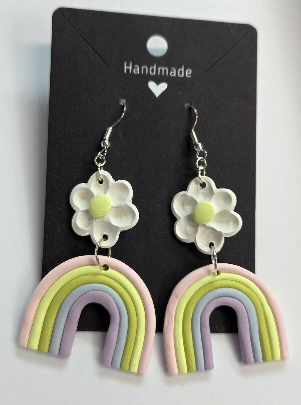 Large Rainbow with Daisy Flowers Dangle Earrings!