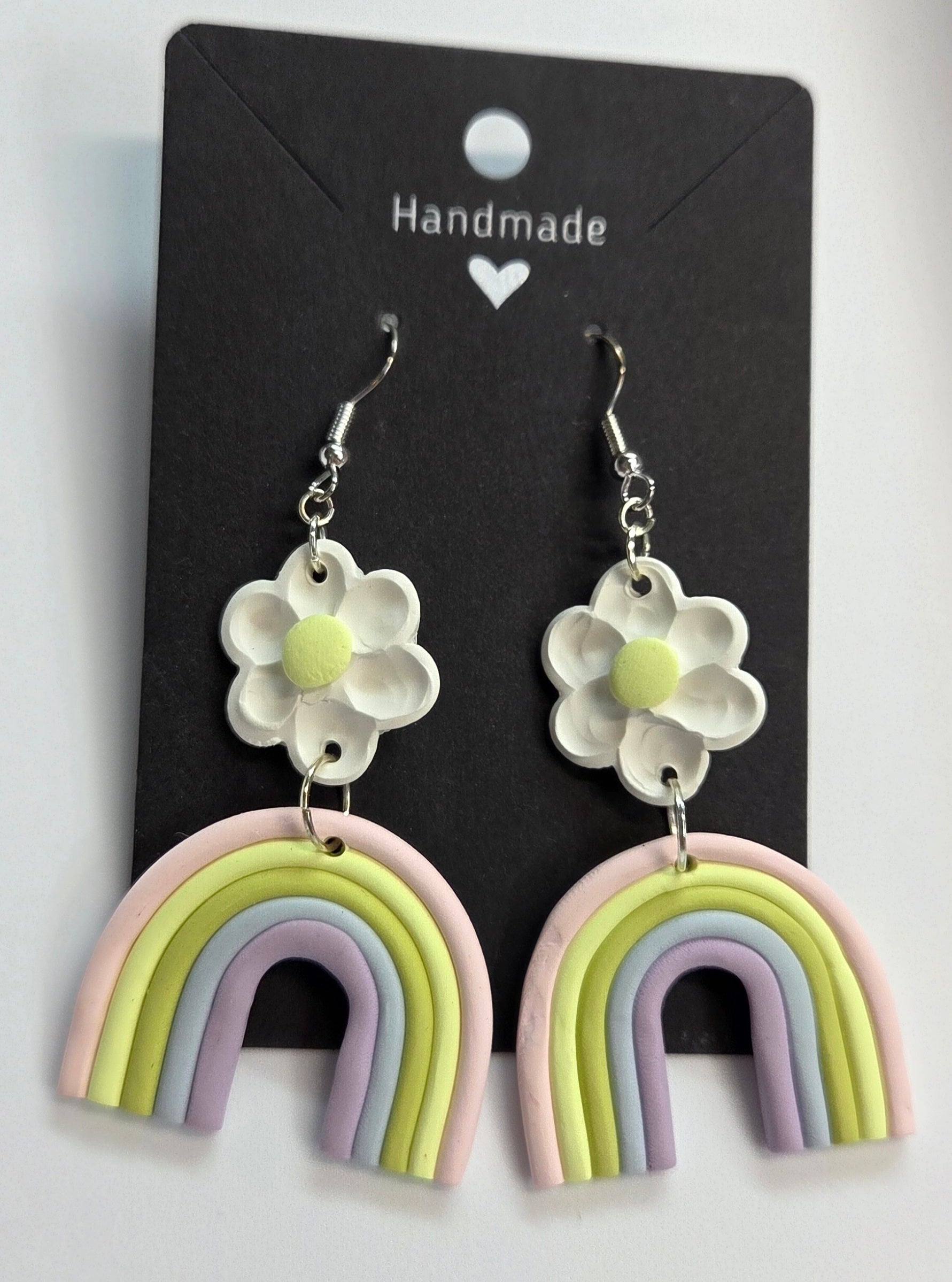 Large Rainbow with Daisy Flowers Dangle Earrings!