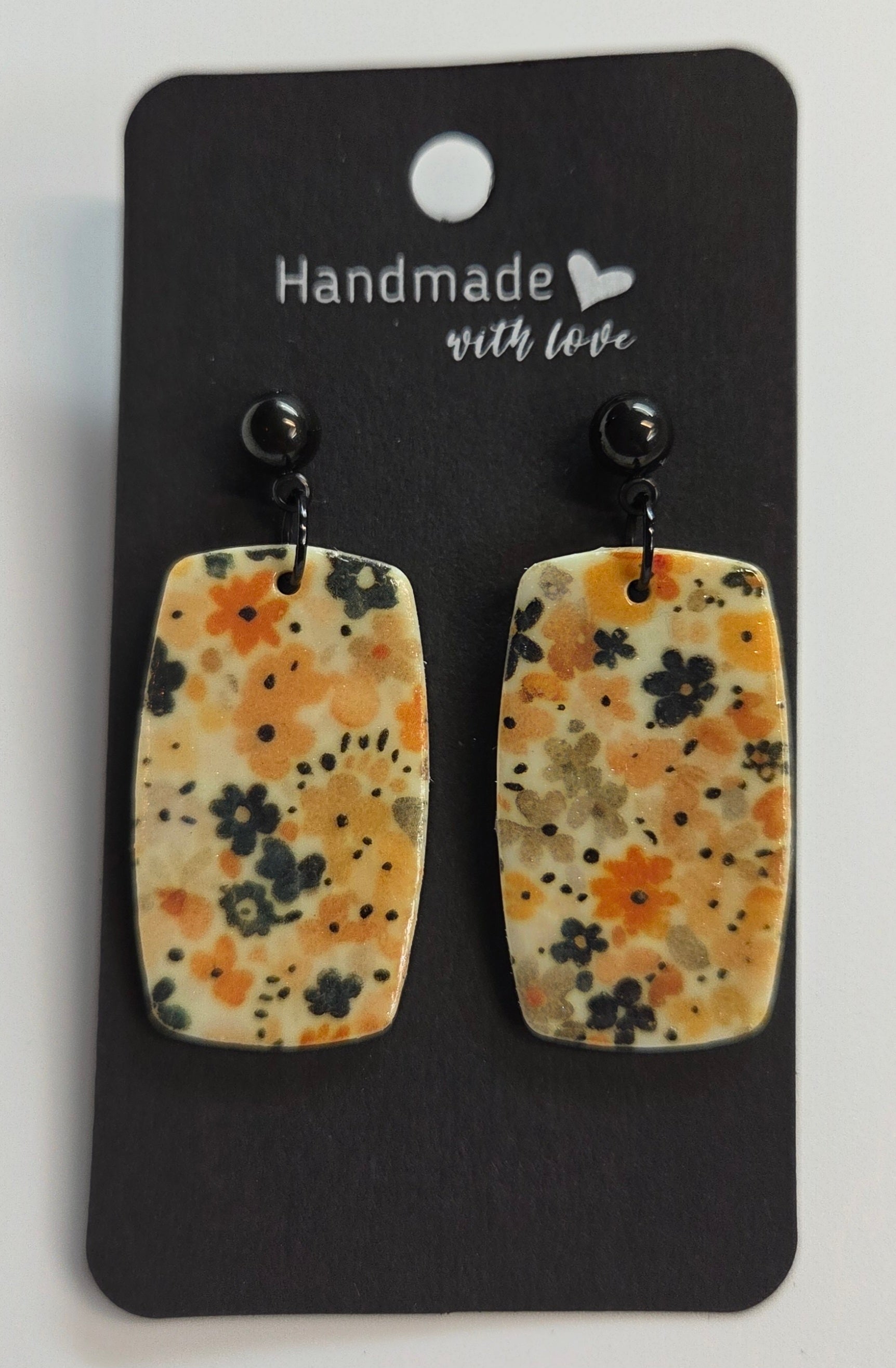 Black Stud Long Flower Pattern Dangle Earrings!