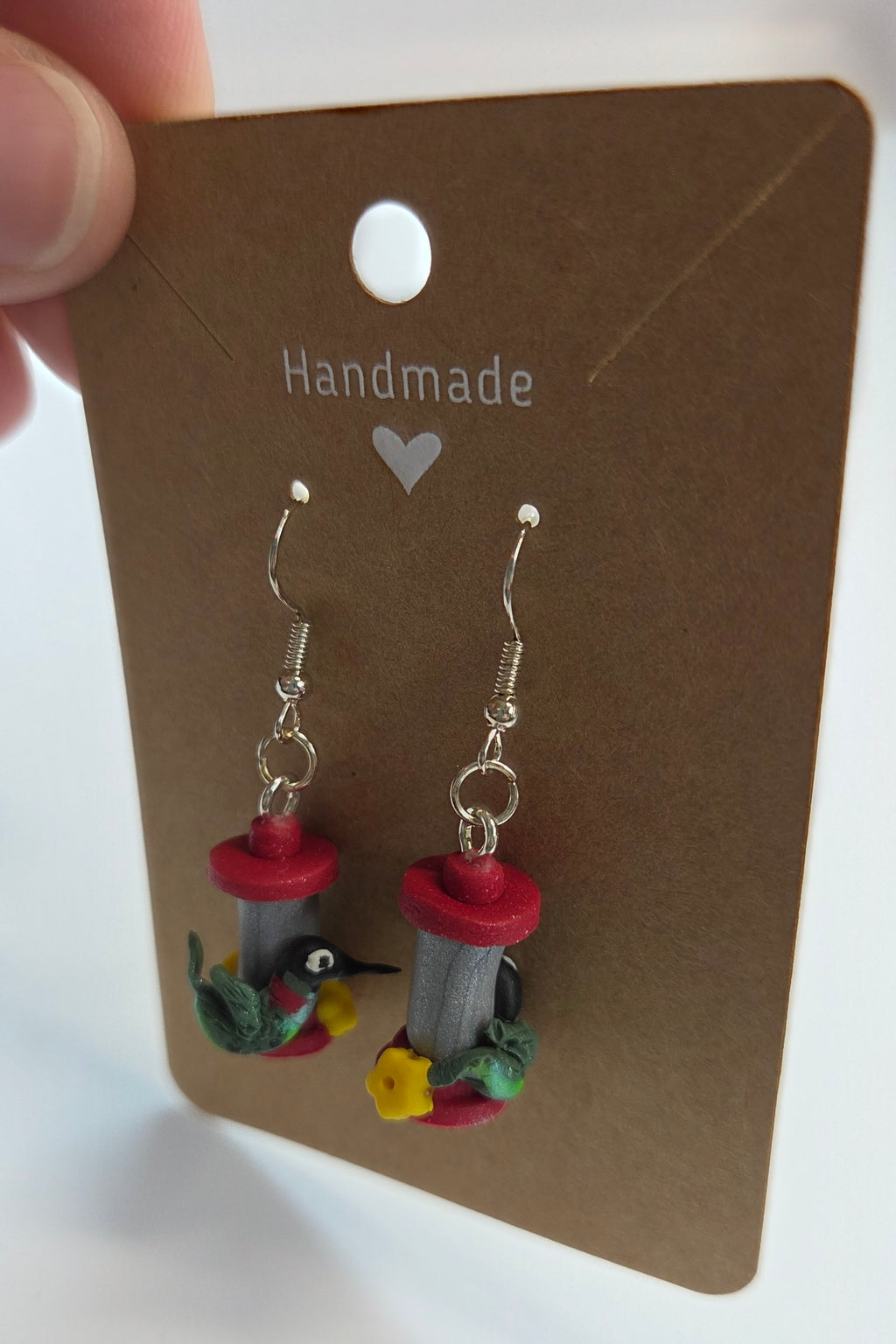 Humming Bird on Feeder Dangle Earrings!