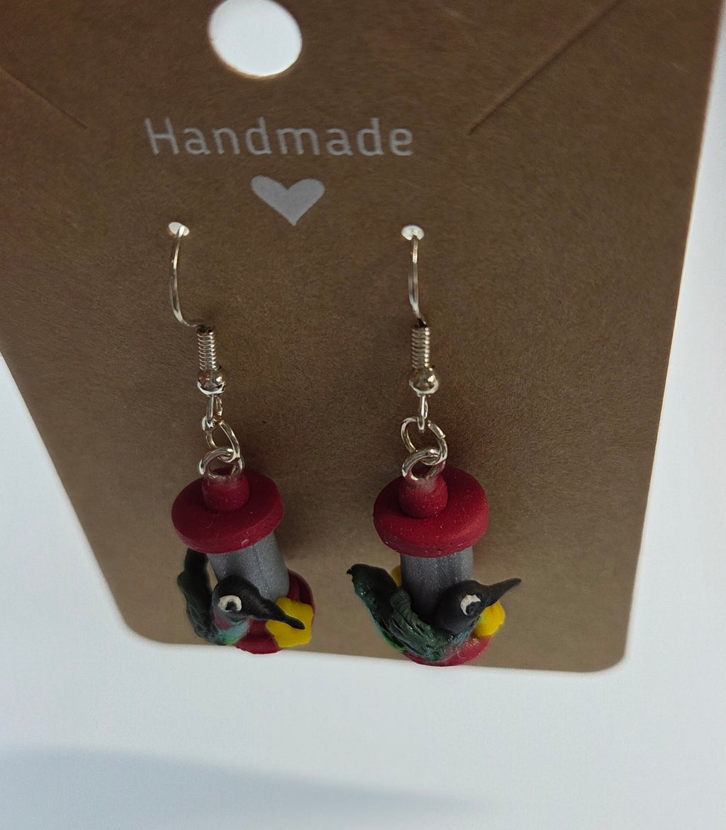Humming Bird on Feeder Dangle Earrings!