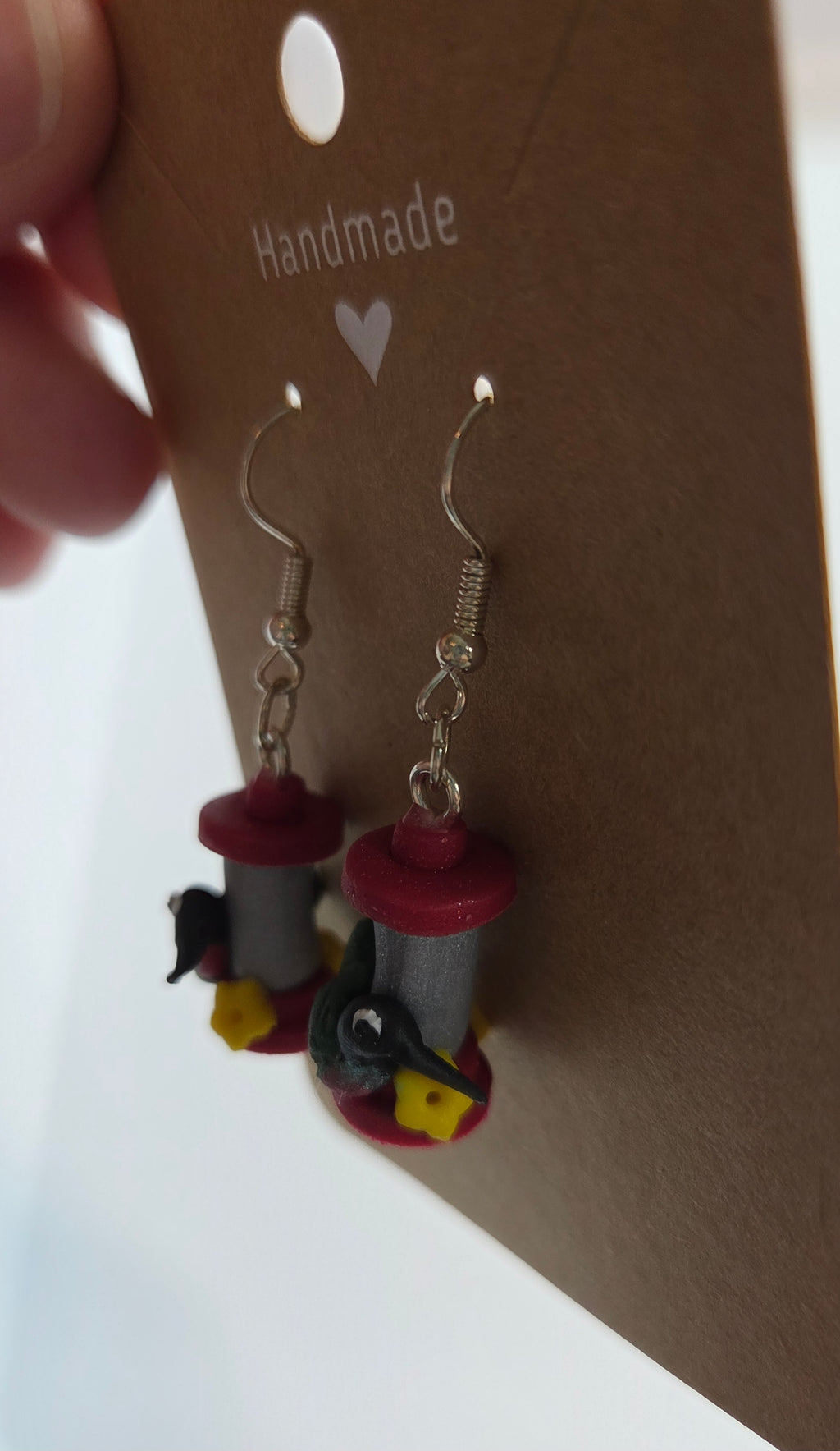 Humming Bird on Feeder Dangle Earrings!