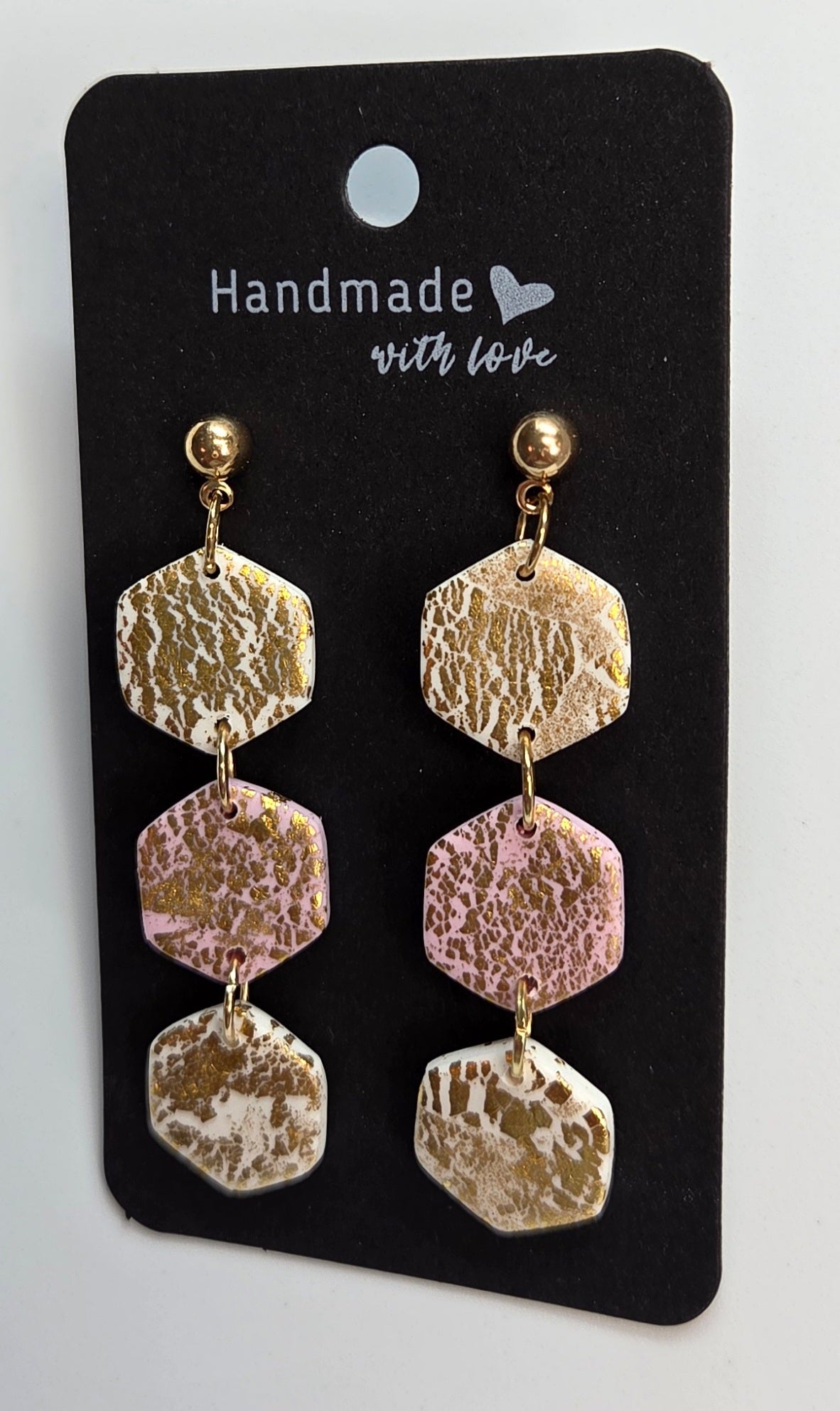 White and Pink Dangle Golden Flake Stud Drop!