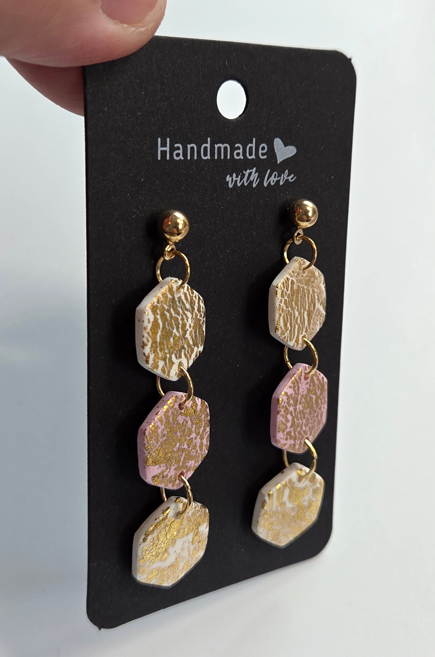 White and Pink Dangle Golden Flake Stud Drop!
