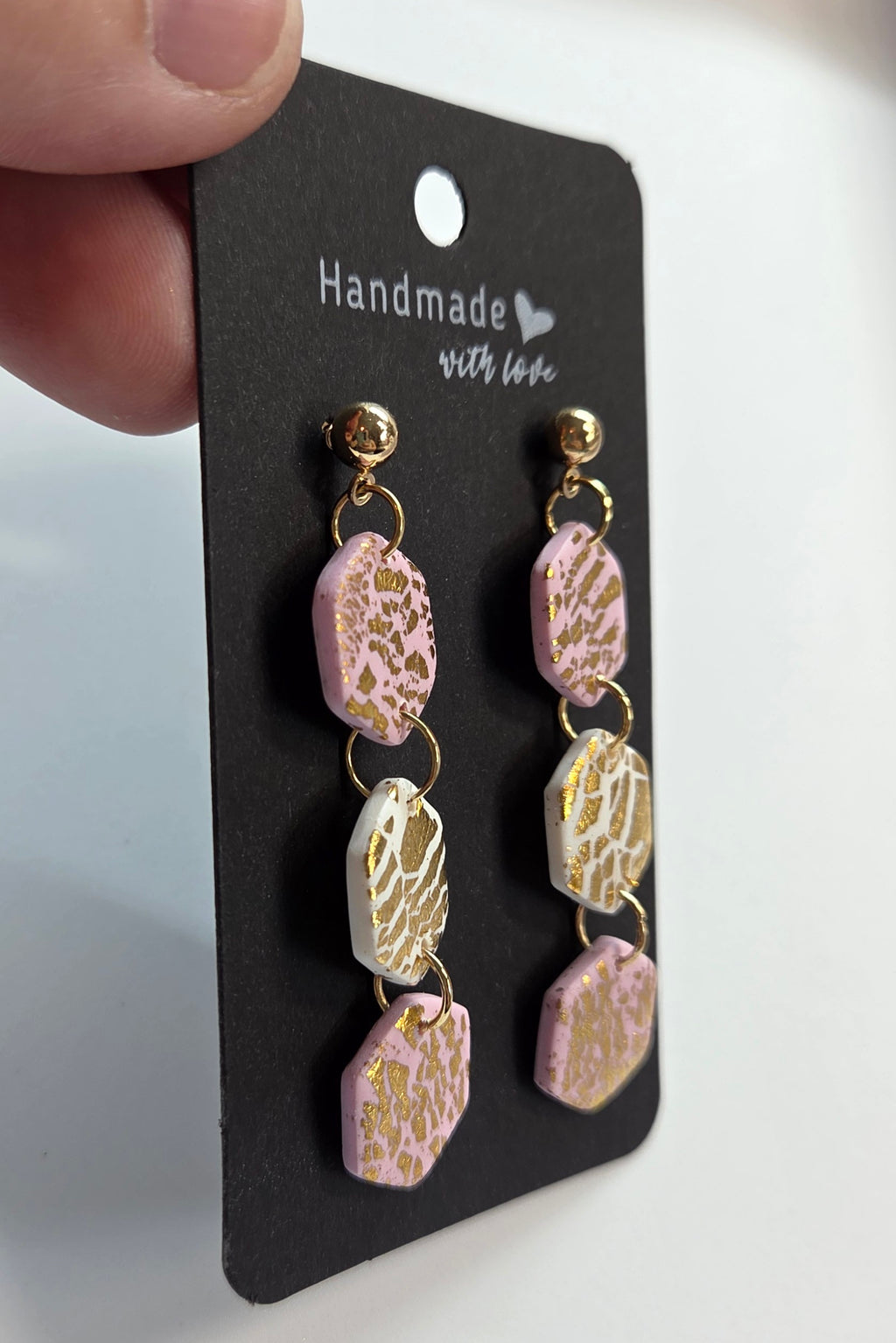 White and Pink Dangle Golden Flake Stud Drop!