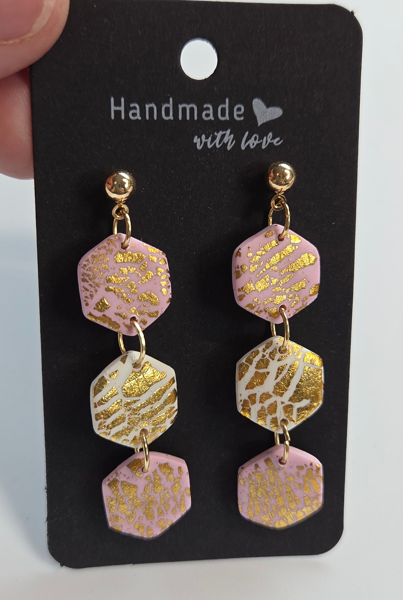 White and Pink Dangle Golden Flake Stud Drop!