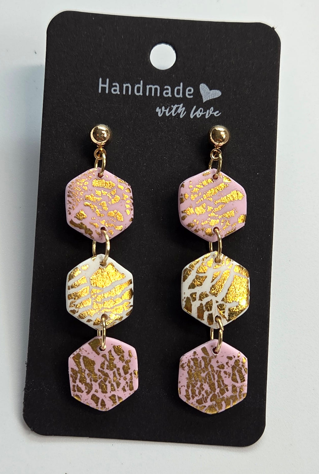 White and Pink Dangle Golden Flake Stud Drop!
