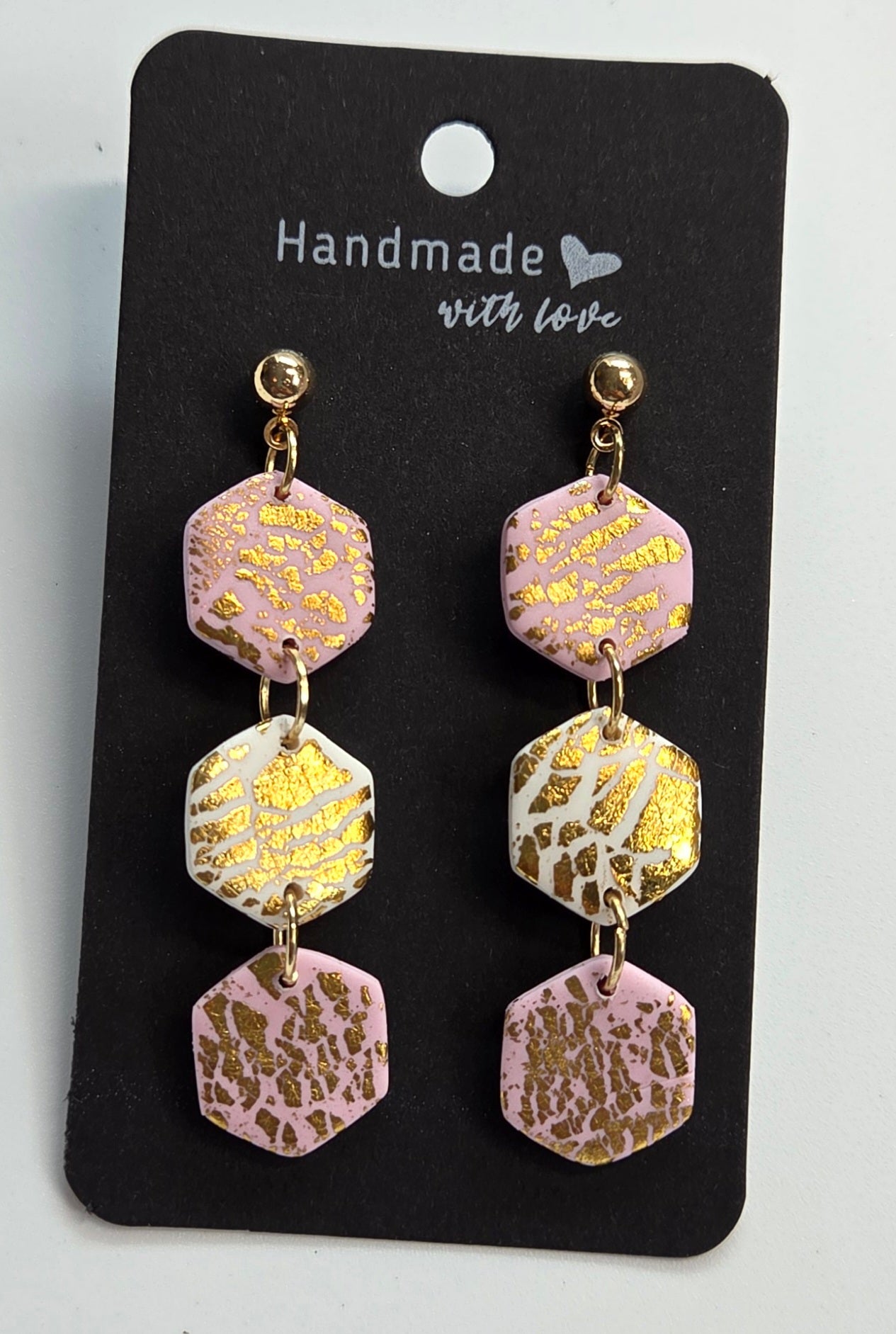 White and Pink Dangle Golden Flake Stud Drop!