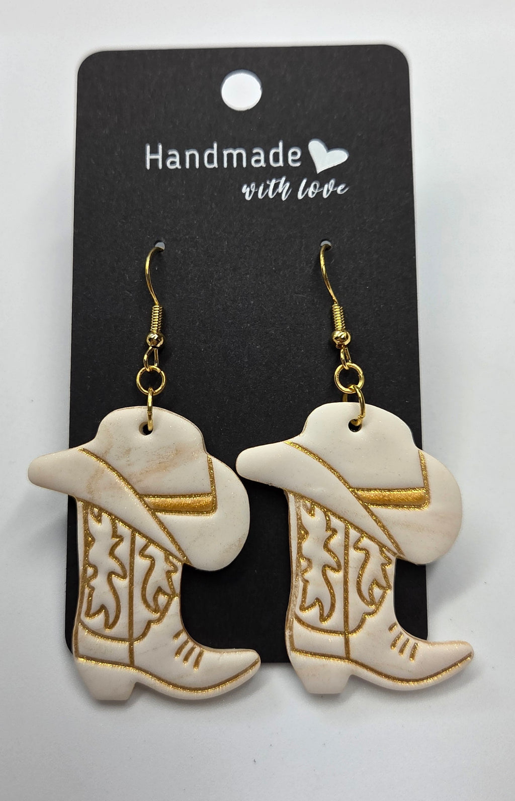 White and Gold Cowboy Boots and Hat Dangle Earrings!
