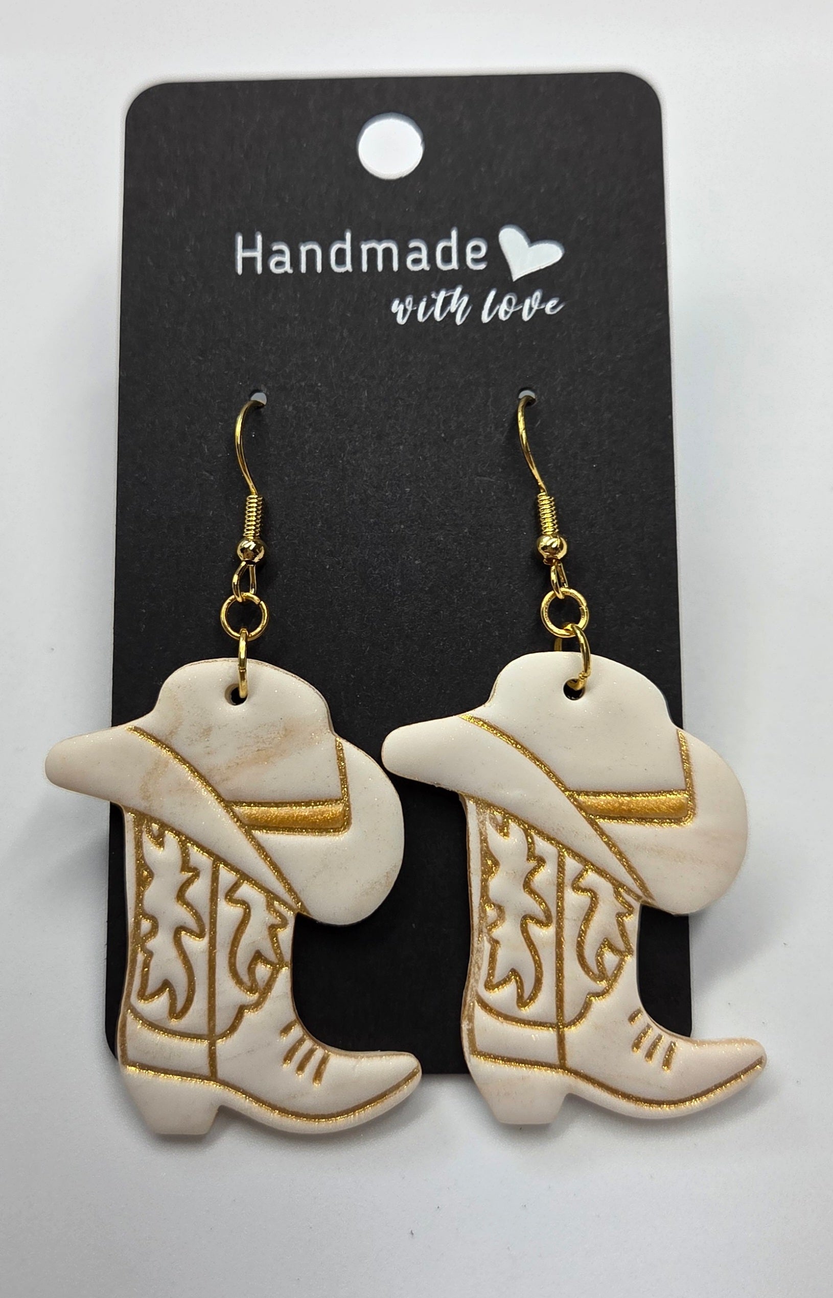 White and Gold Cowboy Boots and Hat Dangle Earrings!