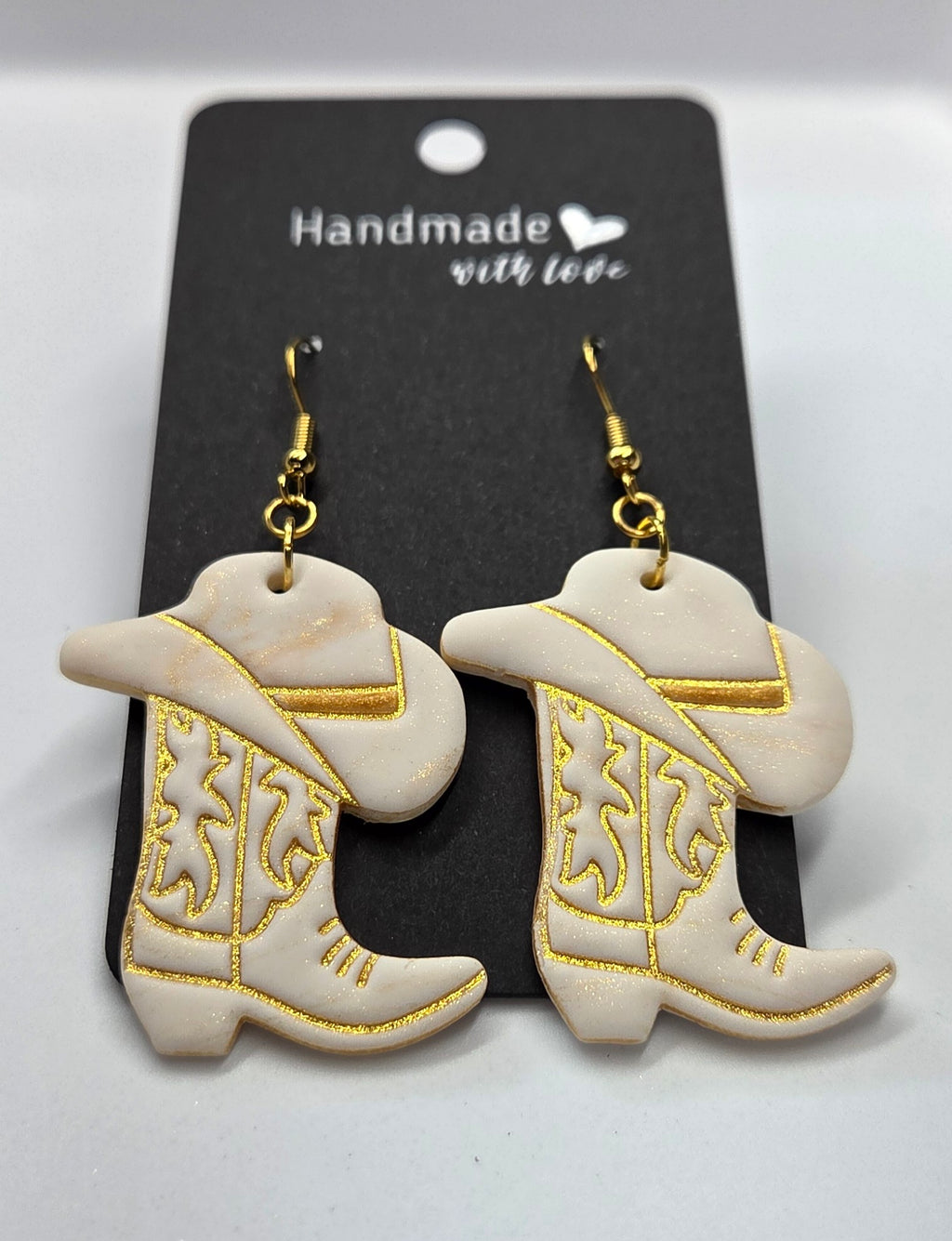 White and Gold Cowboy Boots and Hat Dangle Earrings!