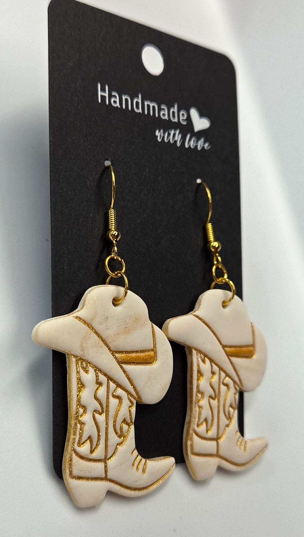 White and Gold Cowboy Boots and Hat Dangle Earrings!