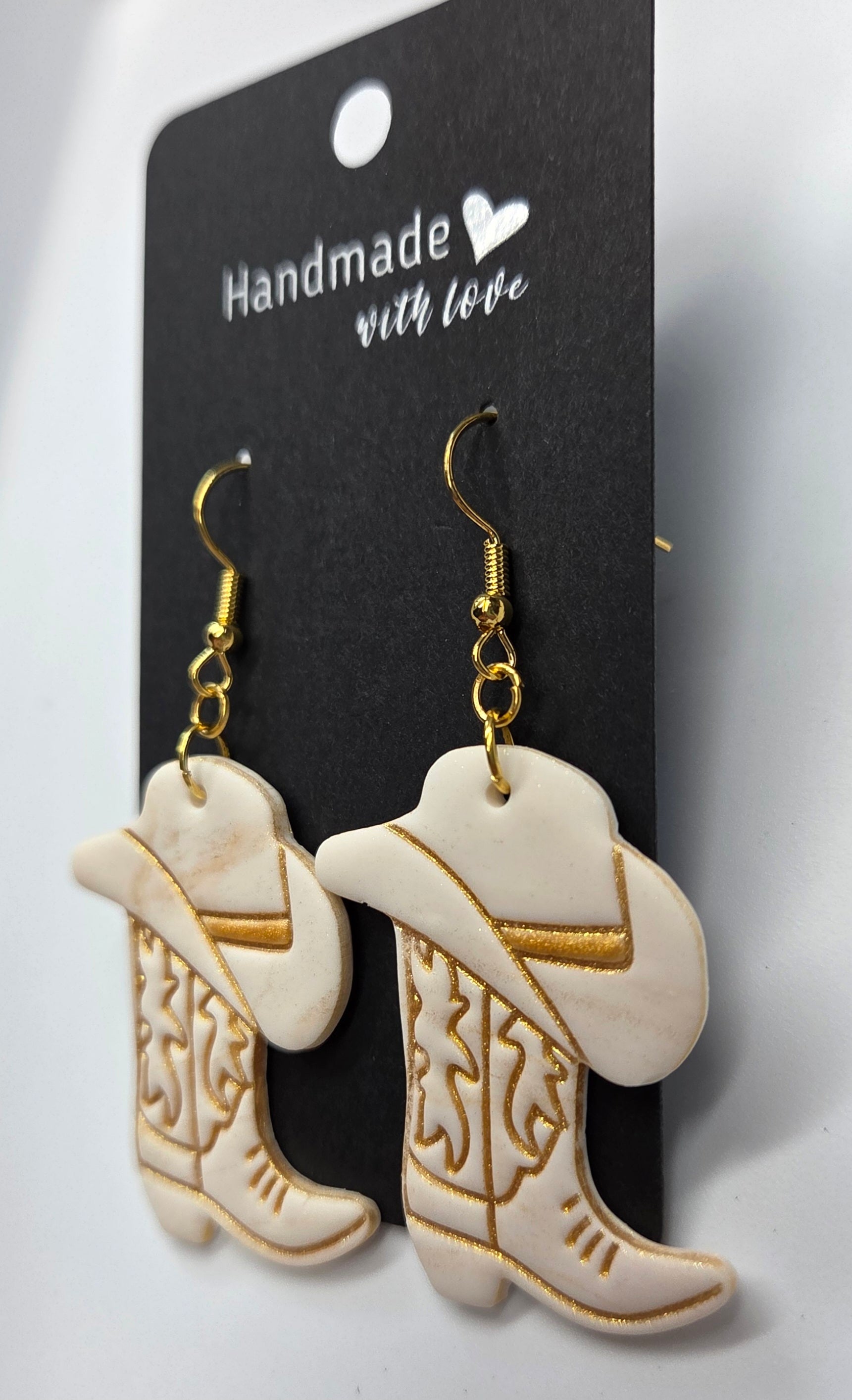 White and Gold Cowboy Boots and Hat Dangle Earrings!