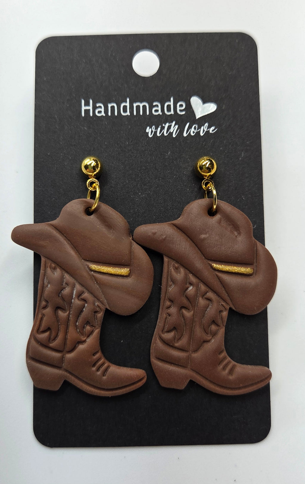 White and Gold Cowboy Boots and Hat Dangle Earrings!