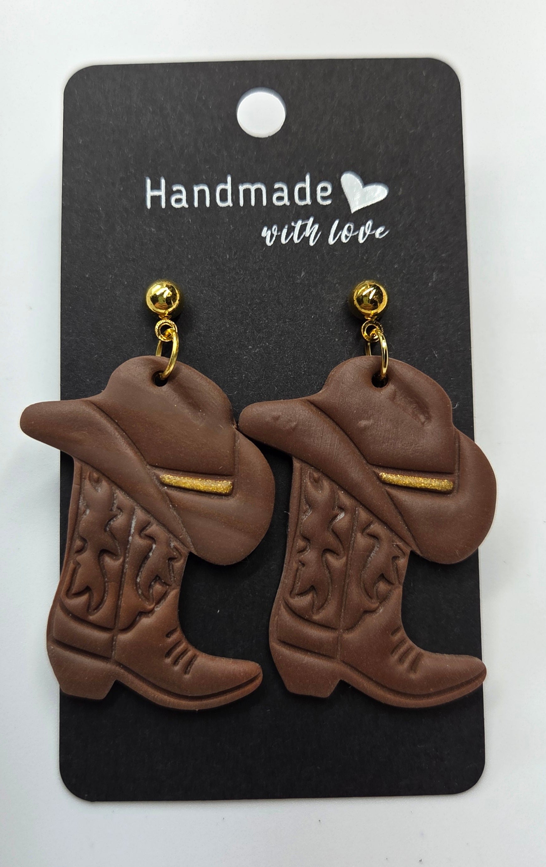 White and Gold Cowboy Boots and Hat Dangle Earrings!