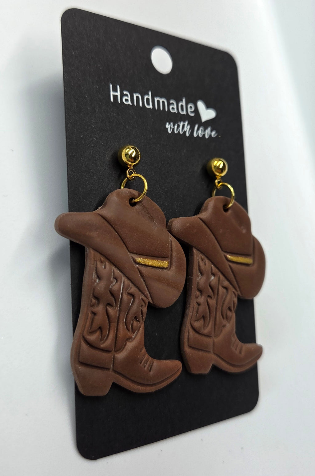 White and Gold Cowboy Boots and Hat Dangle Earrings!