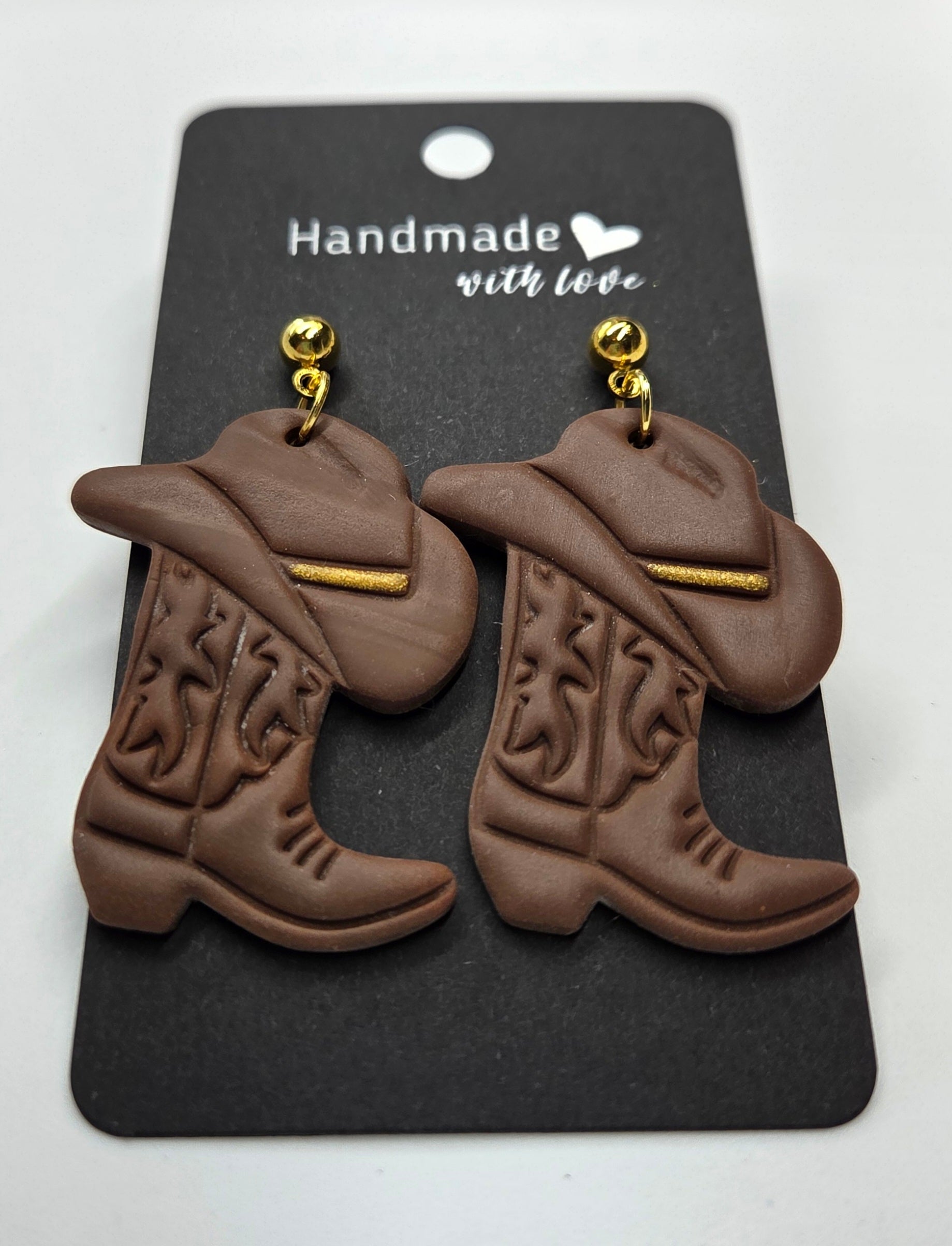 White and Gold Cowboy Boots and Hat Dangle Earrings!
