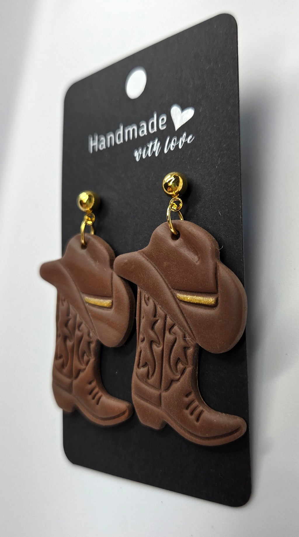 White and Gold Cowboy Boots and Hat Dangle Earrings!