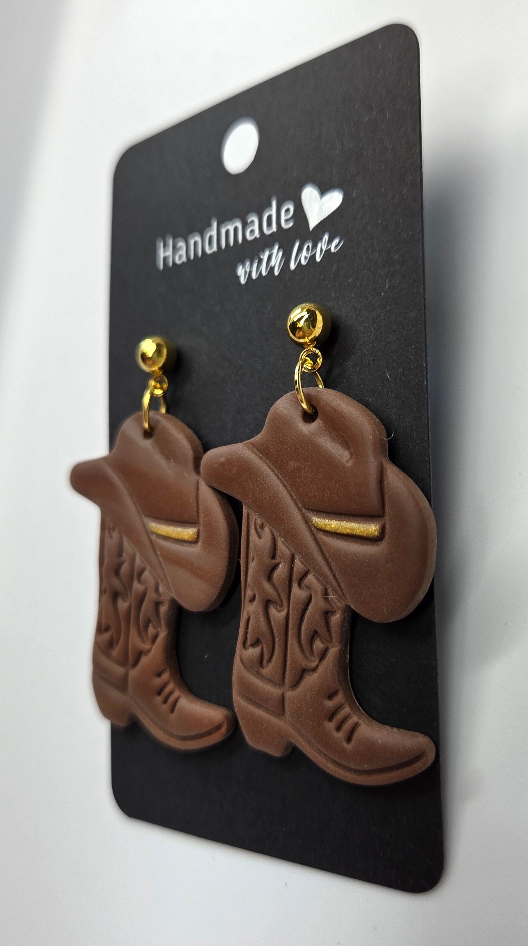 White and Gold Cowboy Boots and Hat Dangle Earrings!