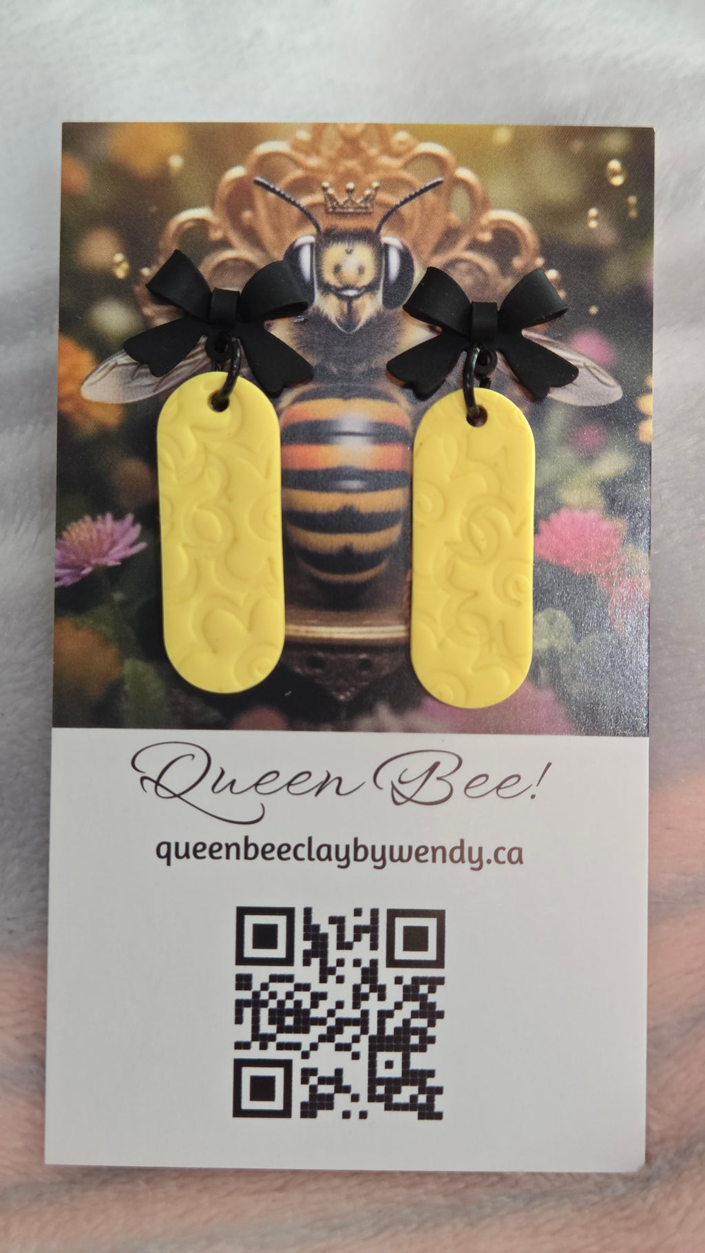 Black Bow Studs Yellow Flower Dangle!