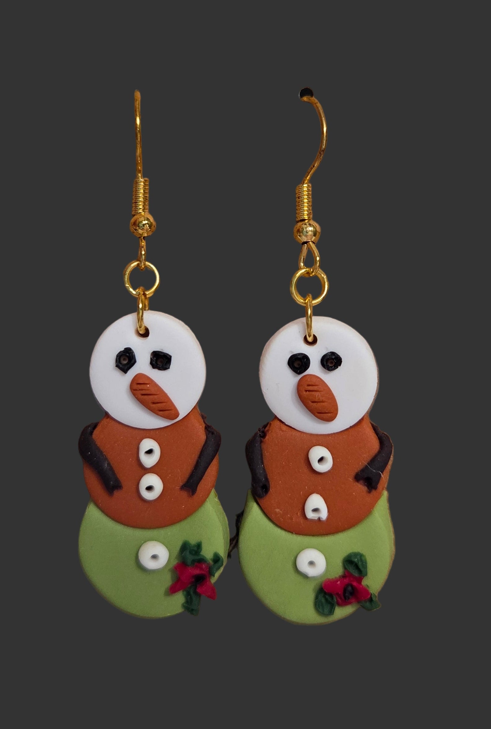 Snowman Gold Dangle Earrings
