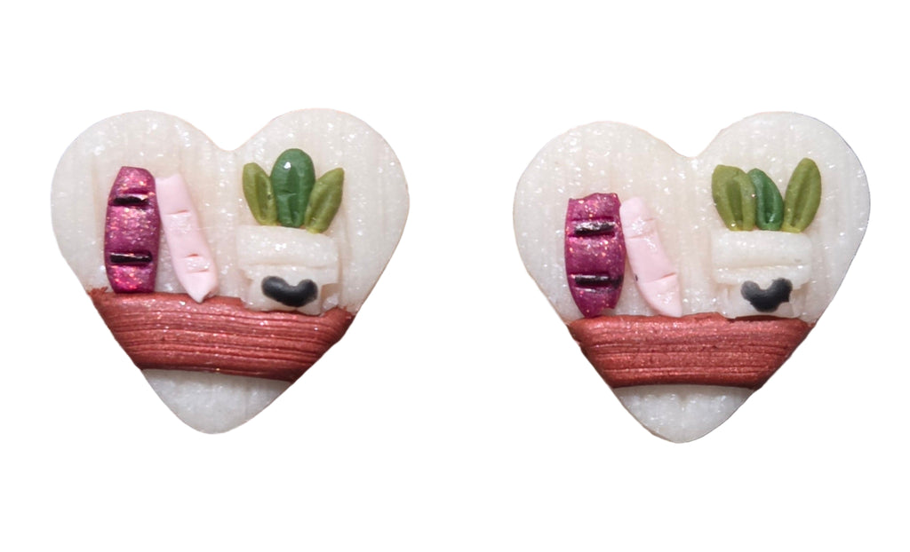 White Heart Book Shelf and Plant Stud Earrings!