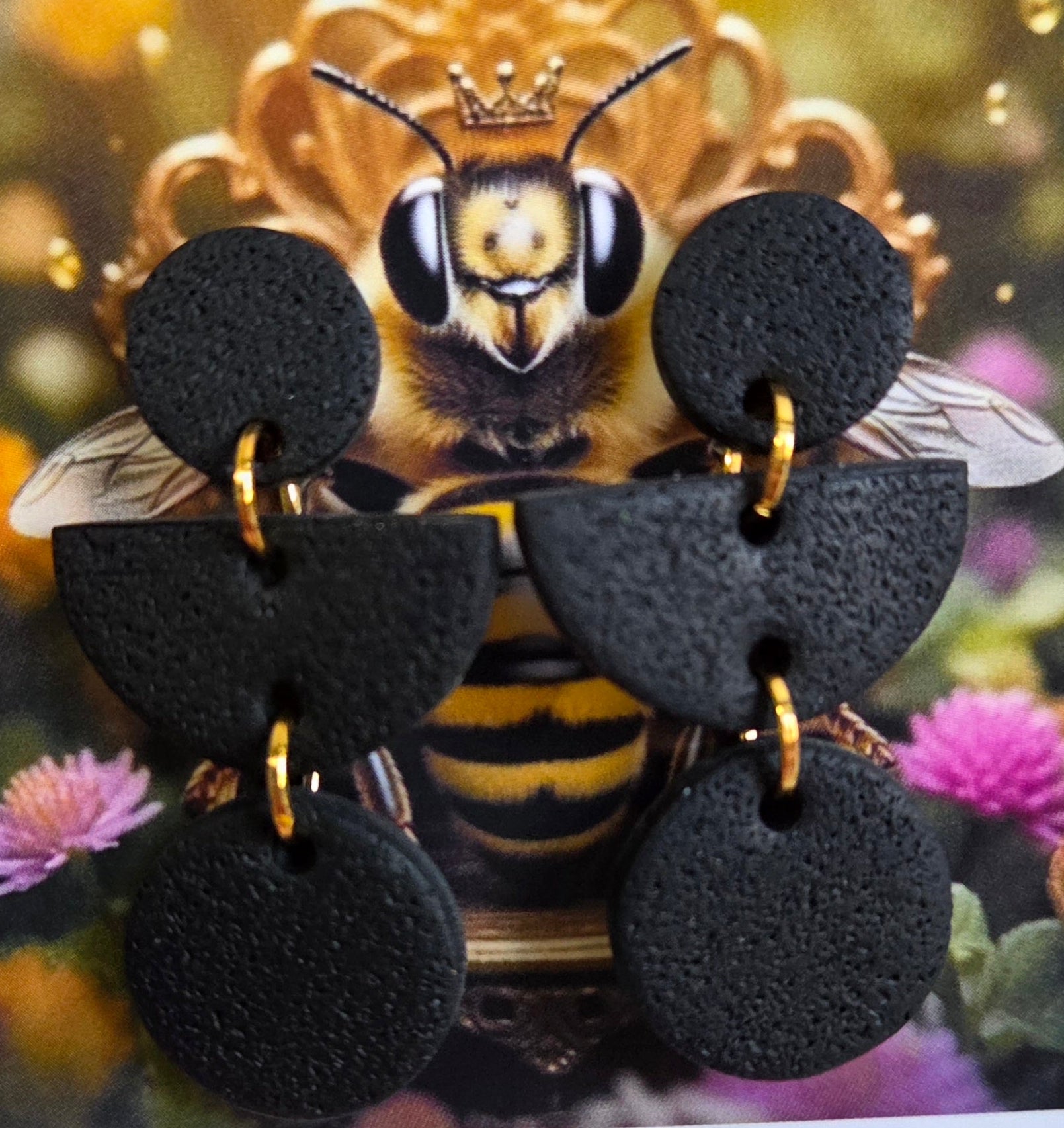 Tripple Bold Black Stud Dangle Earrings!