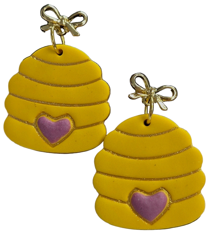Large Bee Hive Dangle with Gold Bow Stud!