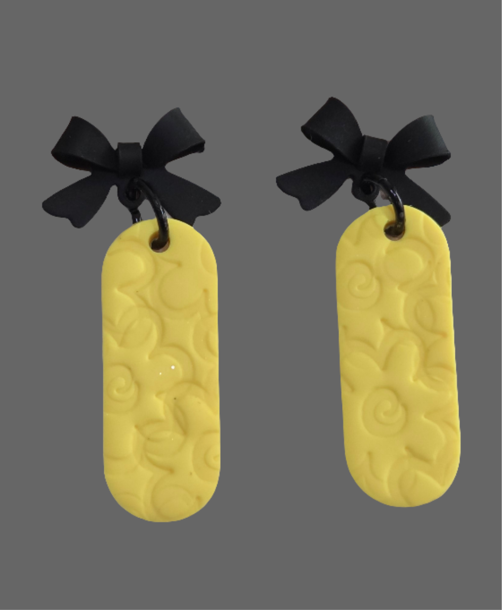 Black Bow Studs Yellow Flower Dangle!