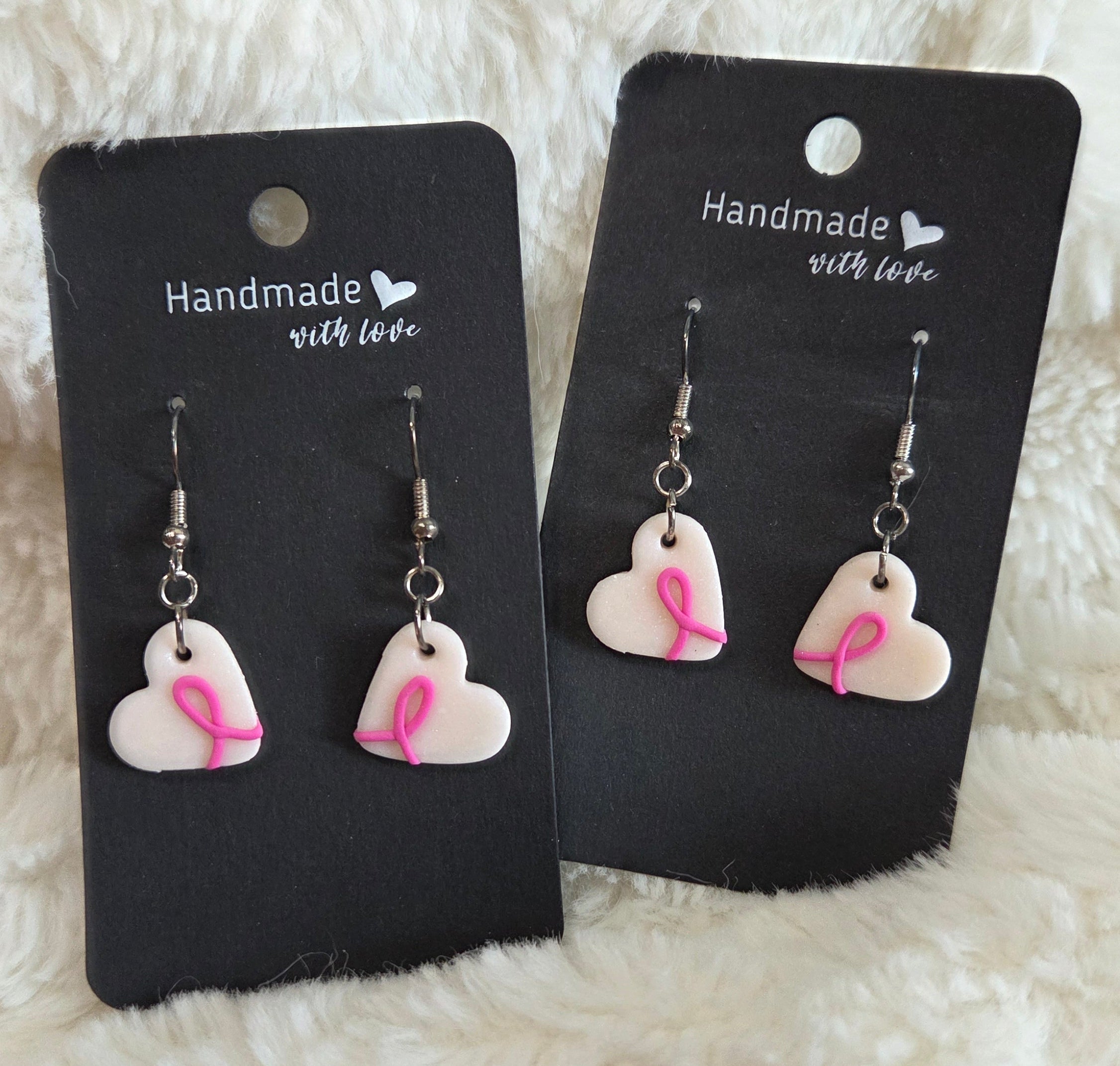 Hearts With Pink Ribbon Dangle Earrings!