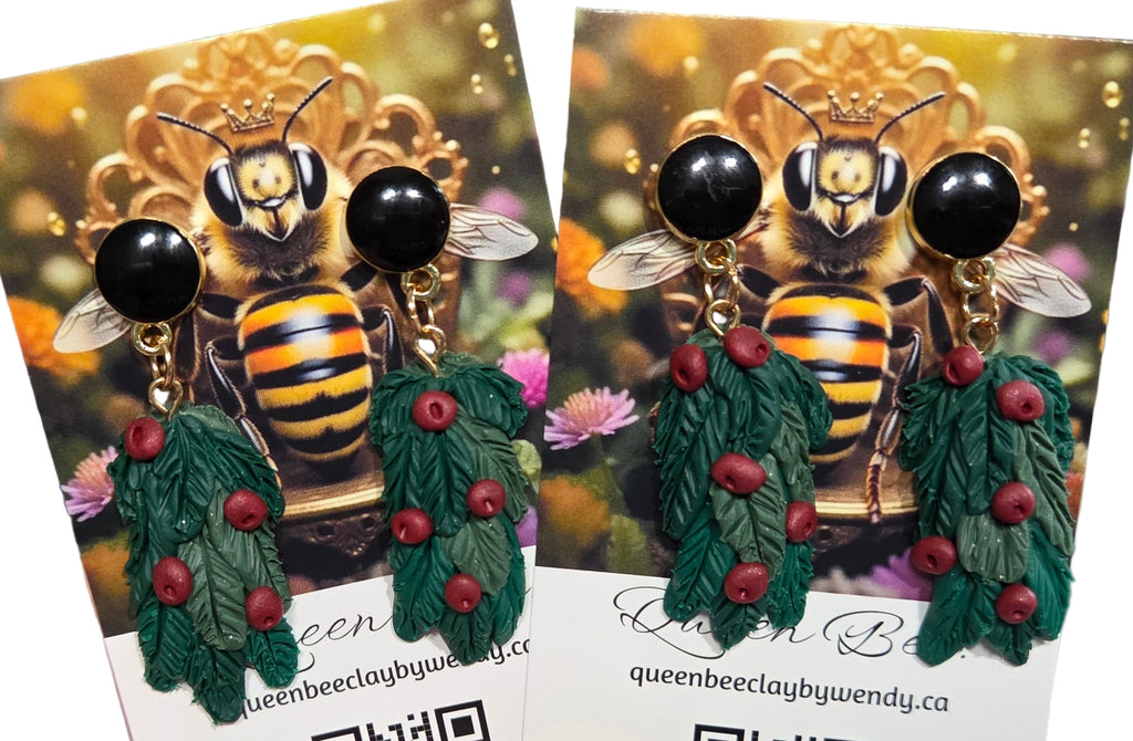 HANGING HOLLY BERRIE BUSH DANGLE EARRINGS!