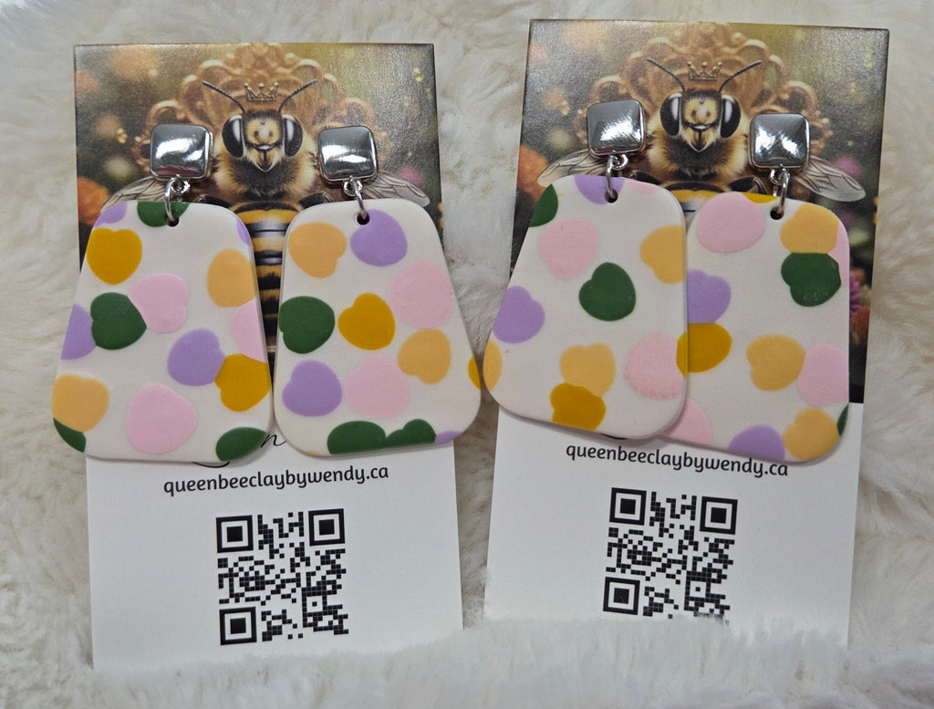 LARGE DANGLE STUD PRESSED HEARTS EARRINGS!