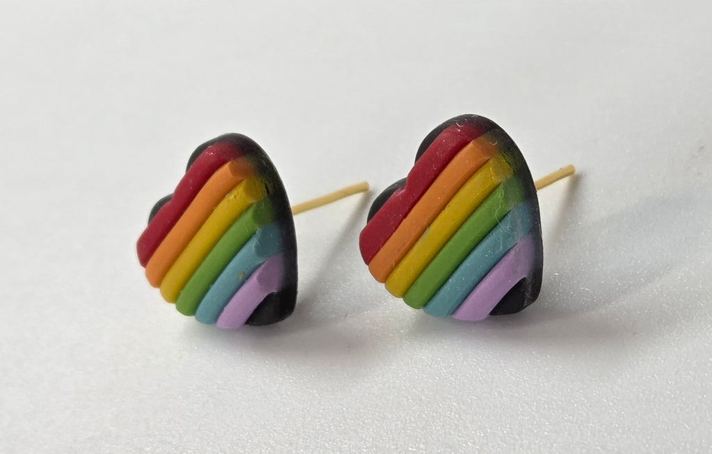 WHITE OR BLACK RAINBOW HEART STUD EARRINGS!
