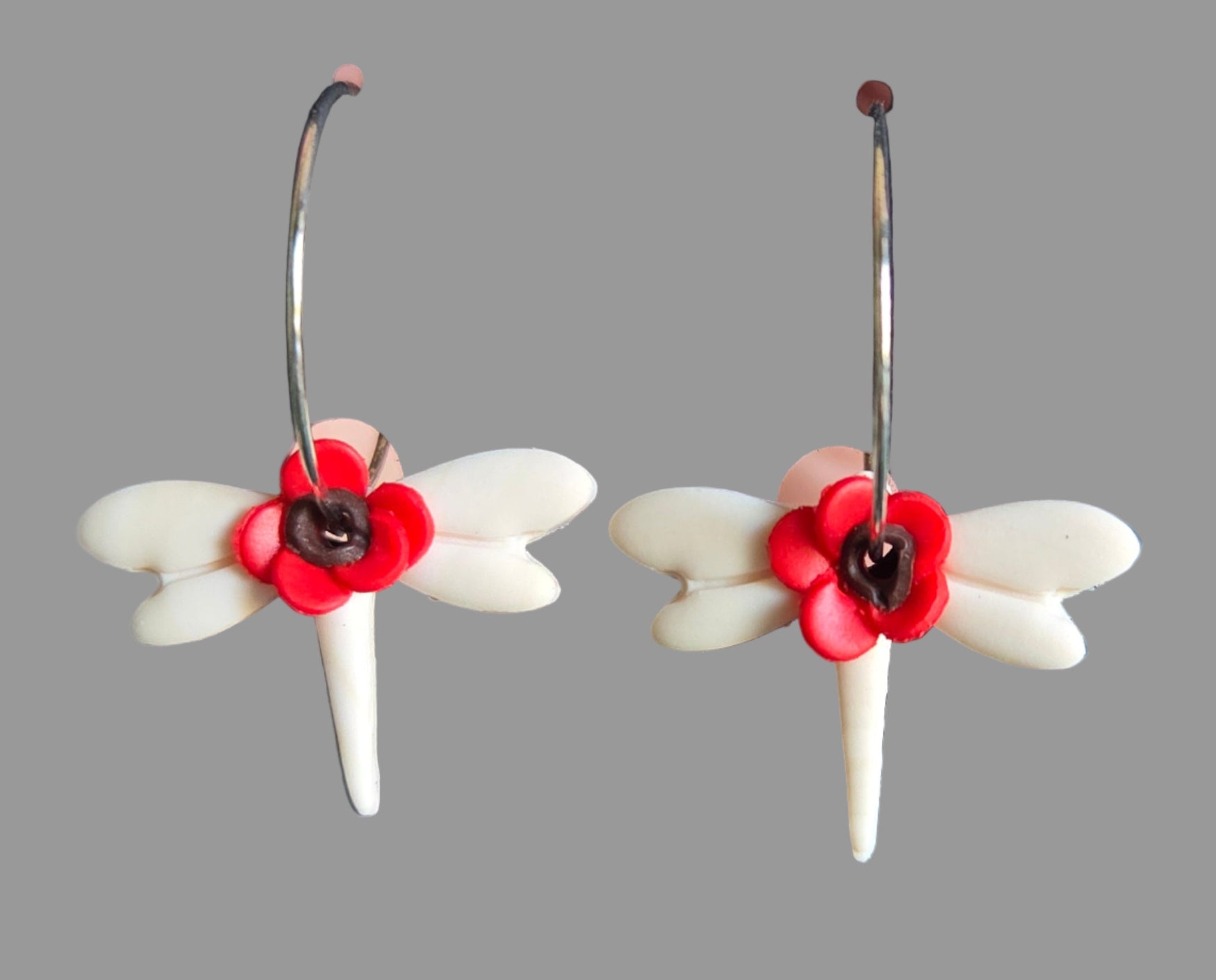Dragonfly RED Flower Hoop Earrings!