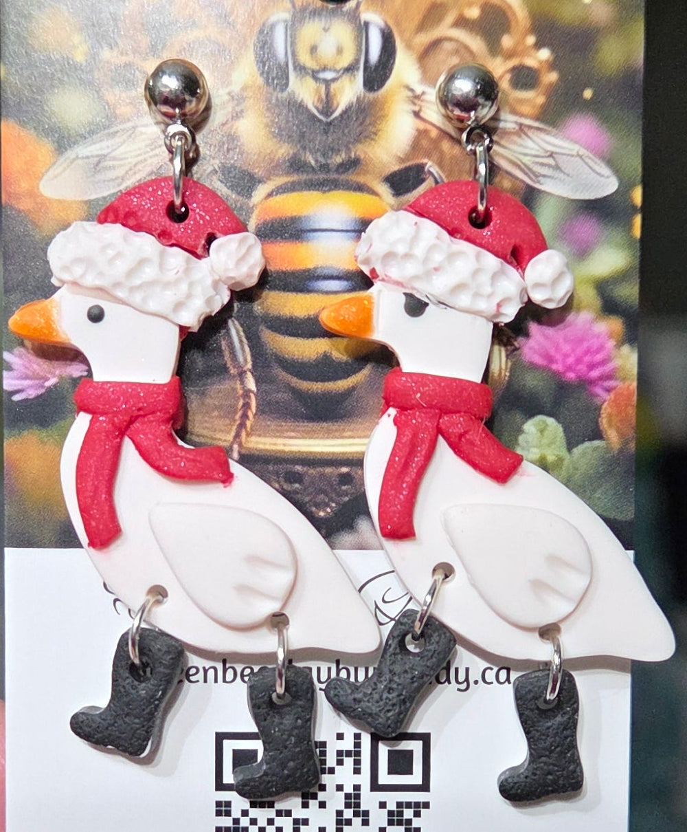 CHRISTMAS GOOSE DANGLE STUD EARRINGS!