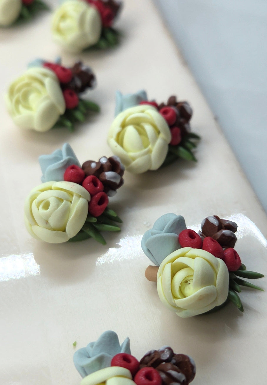 WHITE AND ICE BLUE ROSE WITH BERRYS STUD EARRINGS!