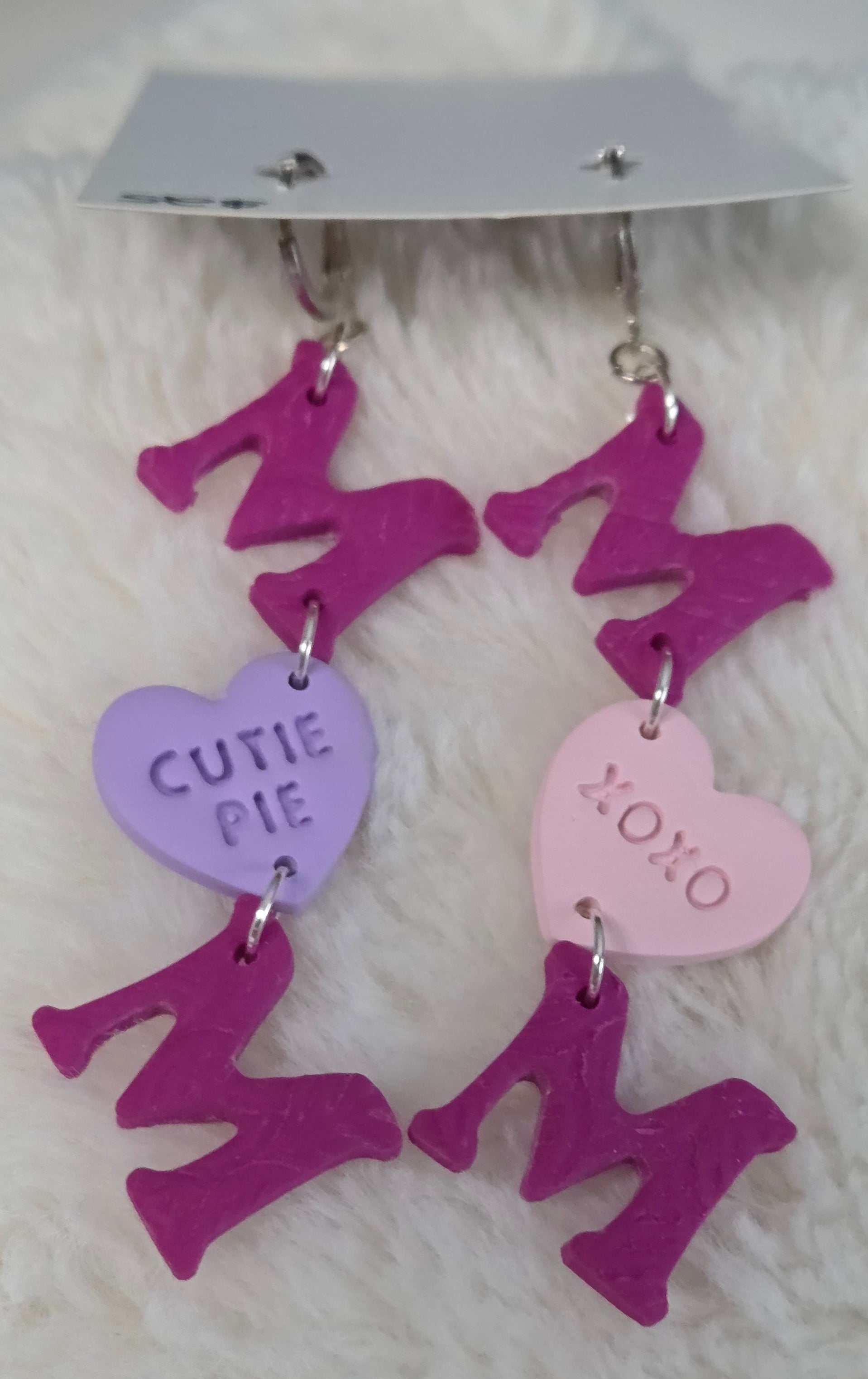 MOM CANDY HEART DANGLE EARRINGS!