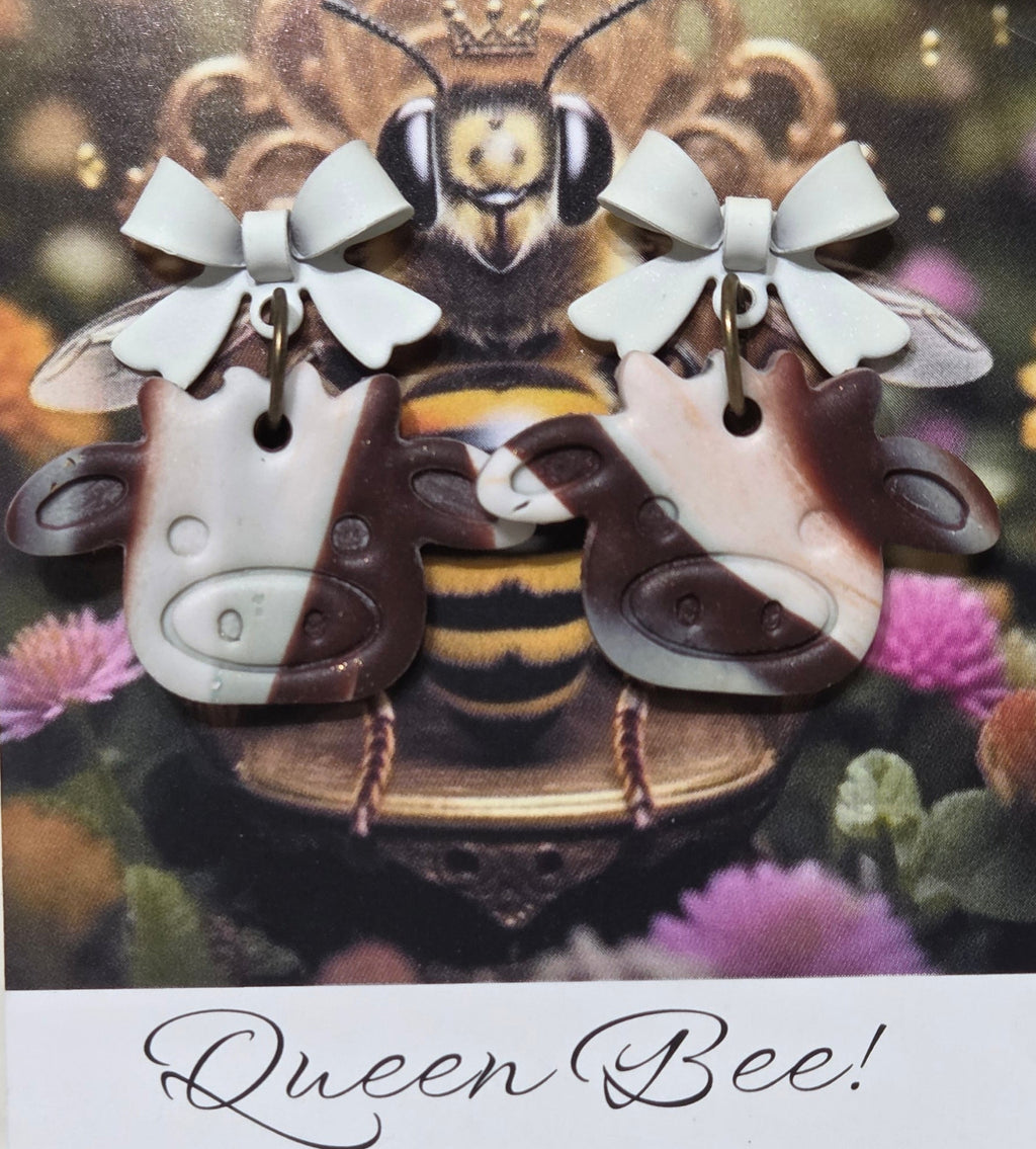 WHITE BOW COW FACE STUD EARRINGS!